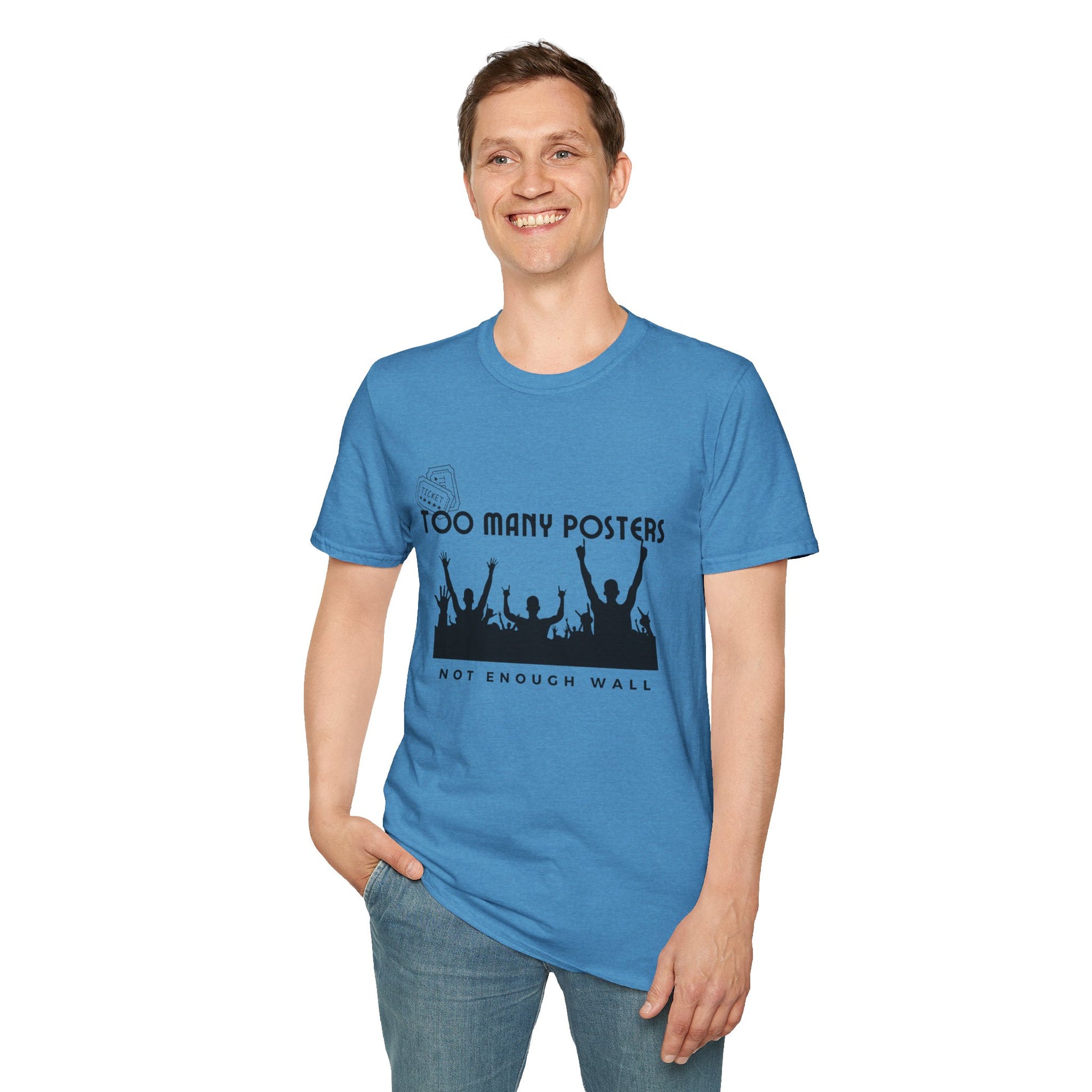 Too Many Posters, Not Enough Wall – 90s Nostalgia Unisex Tee| Gift for Walkman Fans, Vintage Style Tee, Casual Wear, Concert Outfit, Unisex Apparel - Mixtape Hearts