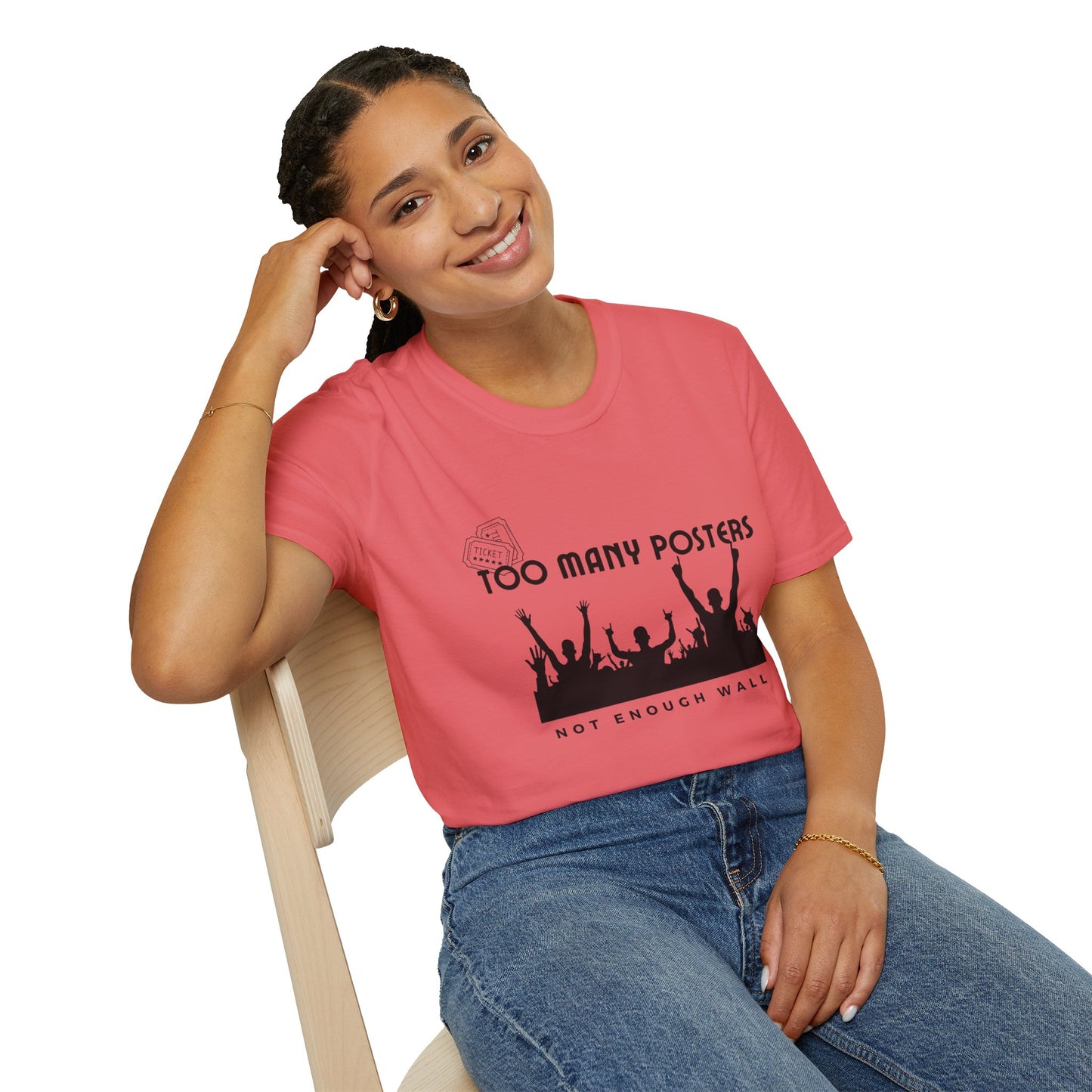 Too Many Posters, Not Enough Wall – 90s Nostalgia Unisex Tee| Gift for Walkman Fans, Vintage Style Tee, Casual Wear, Concert Outfit, Unisex Apparel - Mixtape Hearts