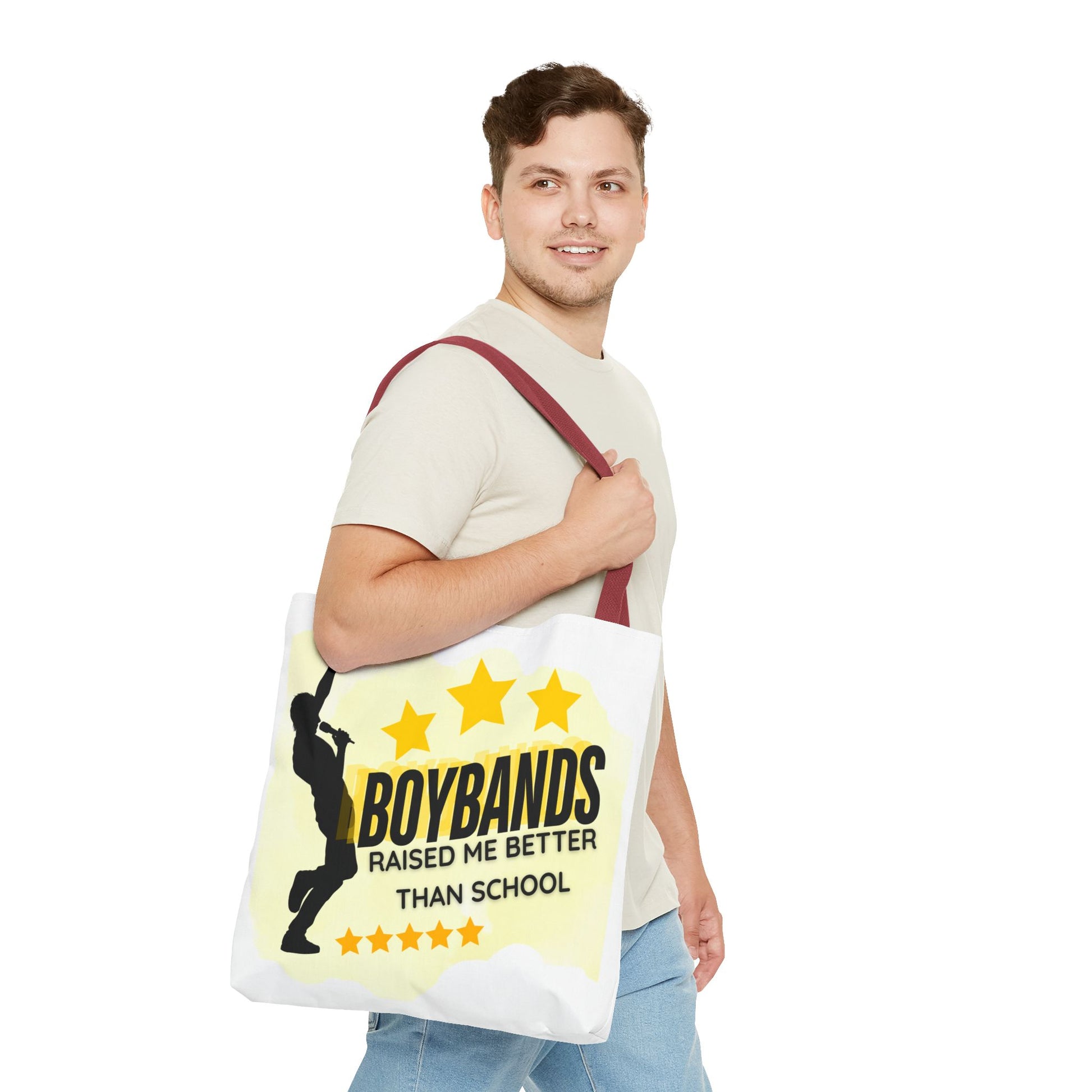 Boybands Raised Me Better Than School – Retro Music Tote, Nostalgic Music Tote, Cute Tote, Gift for Fangirls, Fan Merchandise, Artsy Bag, AOP Design - Mixtape Hearts