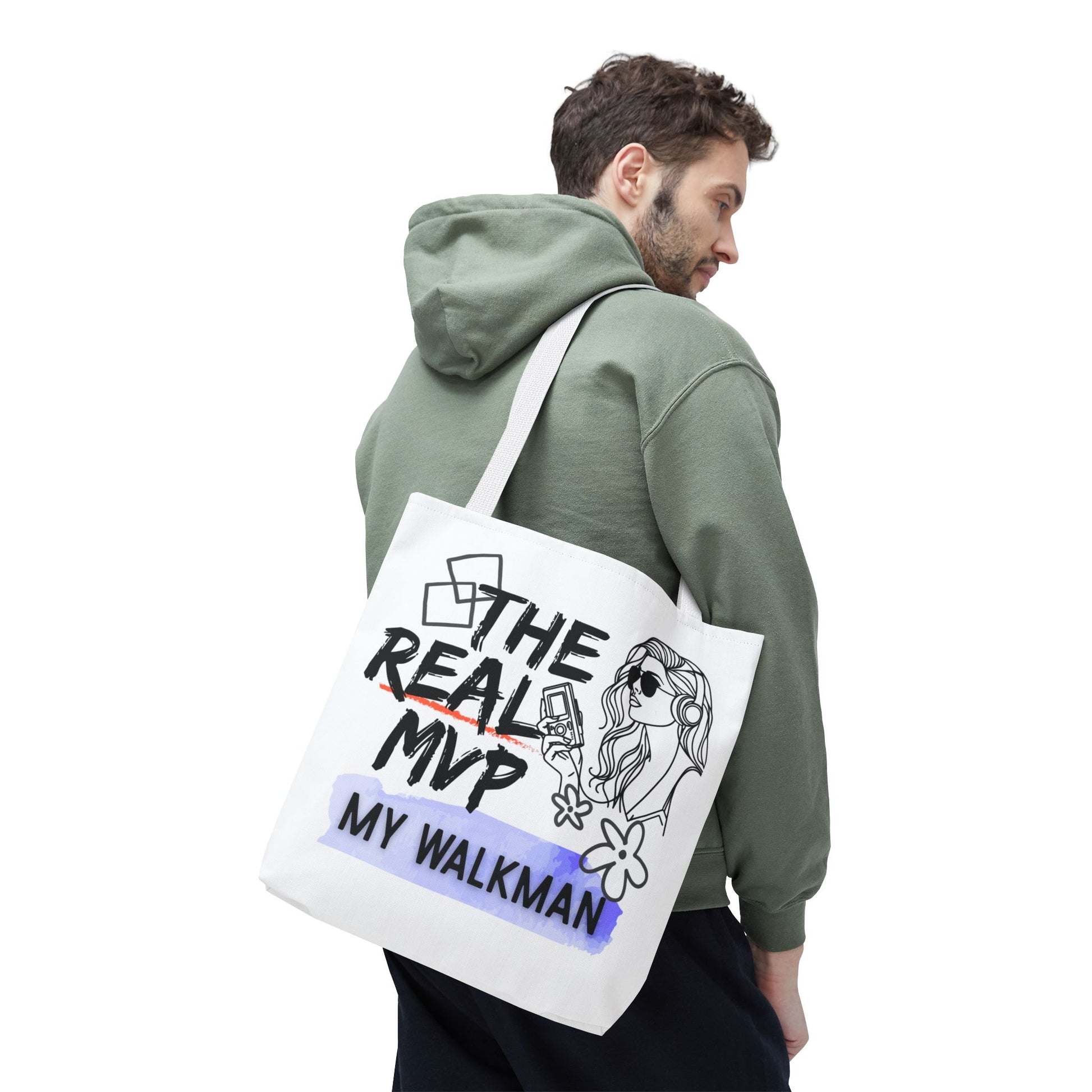 The Real MVP: My Walkman – Cassette Era Tote Bag - AOP, Fun and Stylish, Perfect for Music Lovers, Gift for Friends, Everyday Use, Beach Bag, Eco-Friendly - Mixtape Hearts