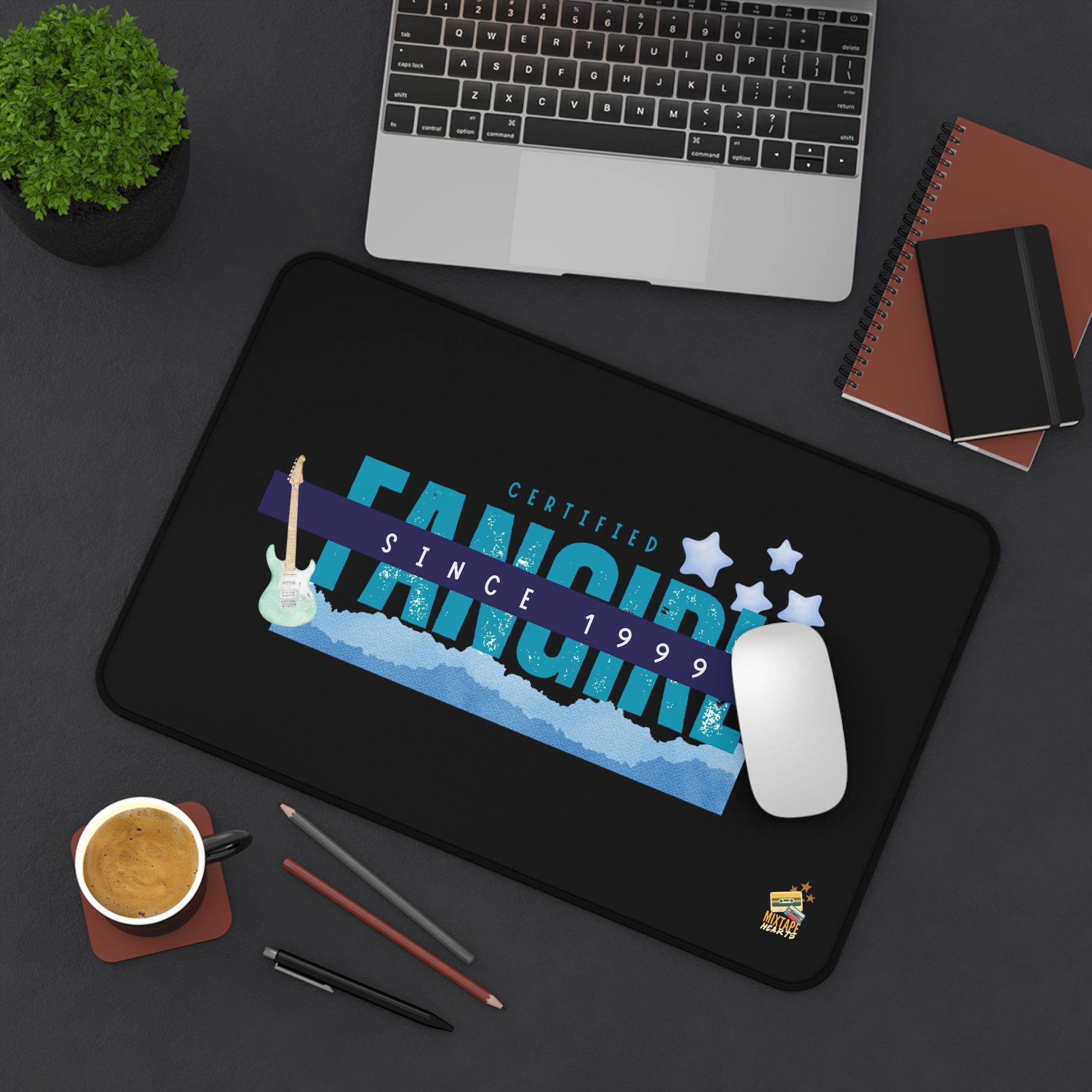 Certified Fangirl Since 1999 – Pop Music Desk Mat - Perfect for Home Office, Gamer Setup, School, Gift for Fans, Music Lovers, Birthday - Mixtape Hearts