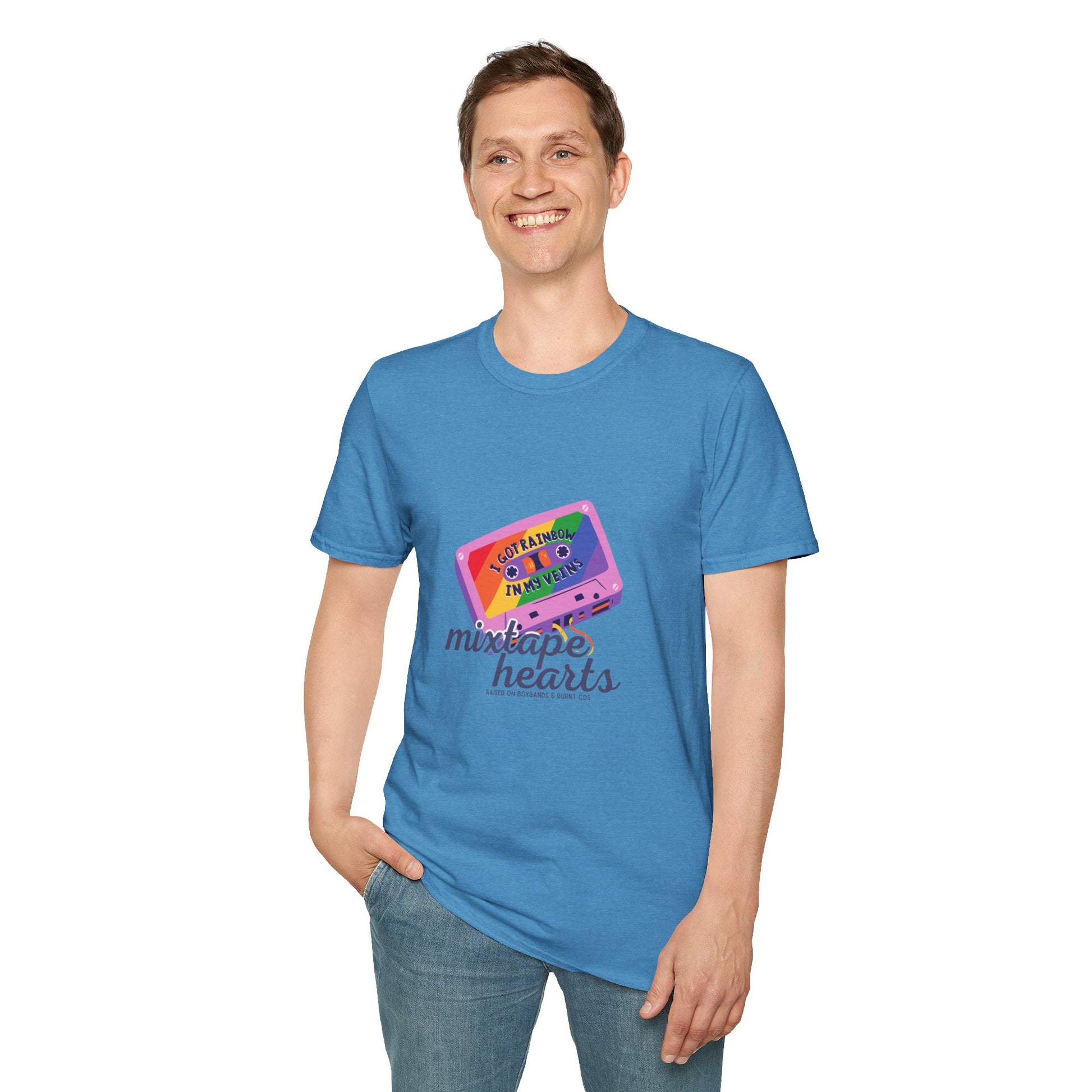 Raised on Boybands & Burnt CDs – Unisex T-Shirt– 90s Nostalgia Unisex Tee| Gift for Walkman Fans, Vintage Style Tee, Casual Wear, Concert Outfit, Unisex Apparel - Mixtape Hearts