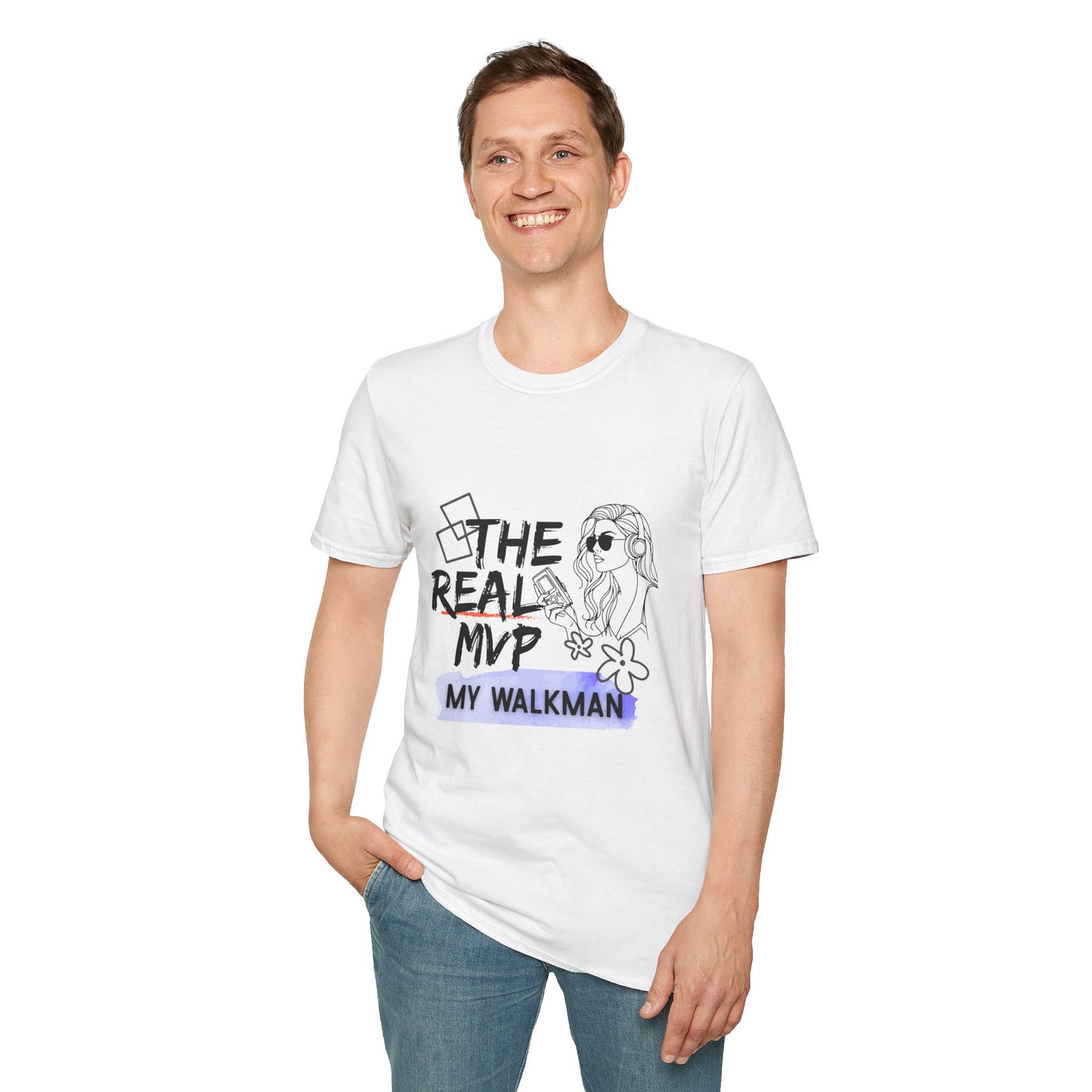 The Real MVP: My Walkman – 90s Nostalgia Unisex Tee| Gift for Walkman Fans, Vintage Style Tee, Casual Wear, Concert Outfit, Unisex Apparel - Mixtape Hearts