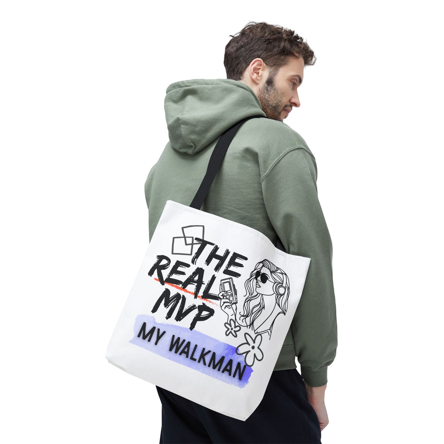 The Real MVP: My Walkman – Cassette Era Tote Bag - AOP, Fun and Stylish, Perfect for Music Lovers, Gift for Friends, Everyday Use, Beach Bag, Eco-Friendly - Mixtape Hearts