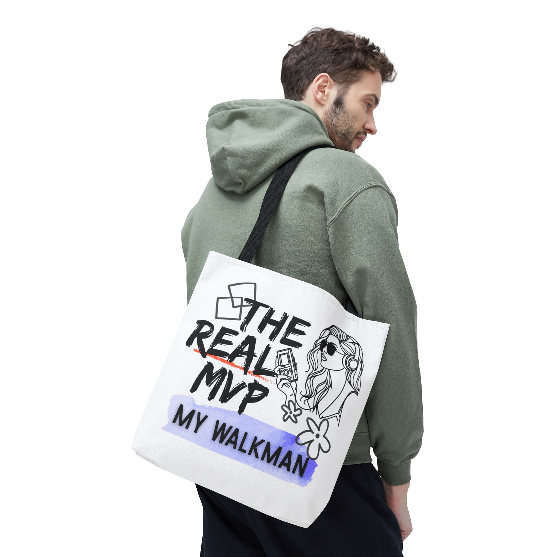 The Real MVP: My Walkman – Cassette Era Tote Bag - AOP, Fun and Stylish, Perfect for Music Lovers, Gift for Friends, Everyday Use, Beach Bag, Eco-Friendly - Mixtape Hearts