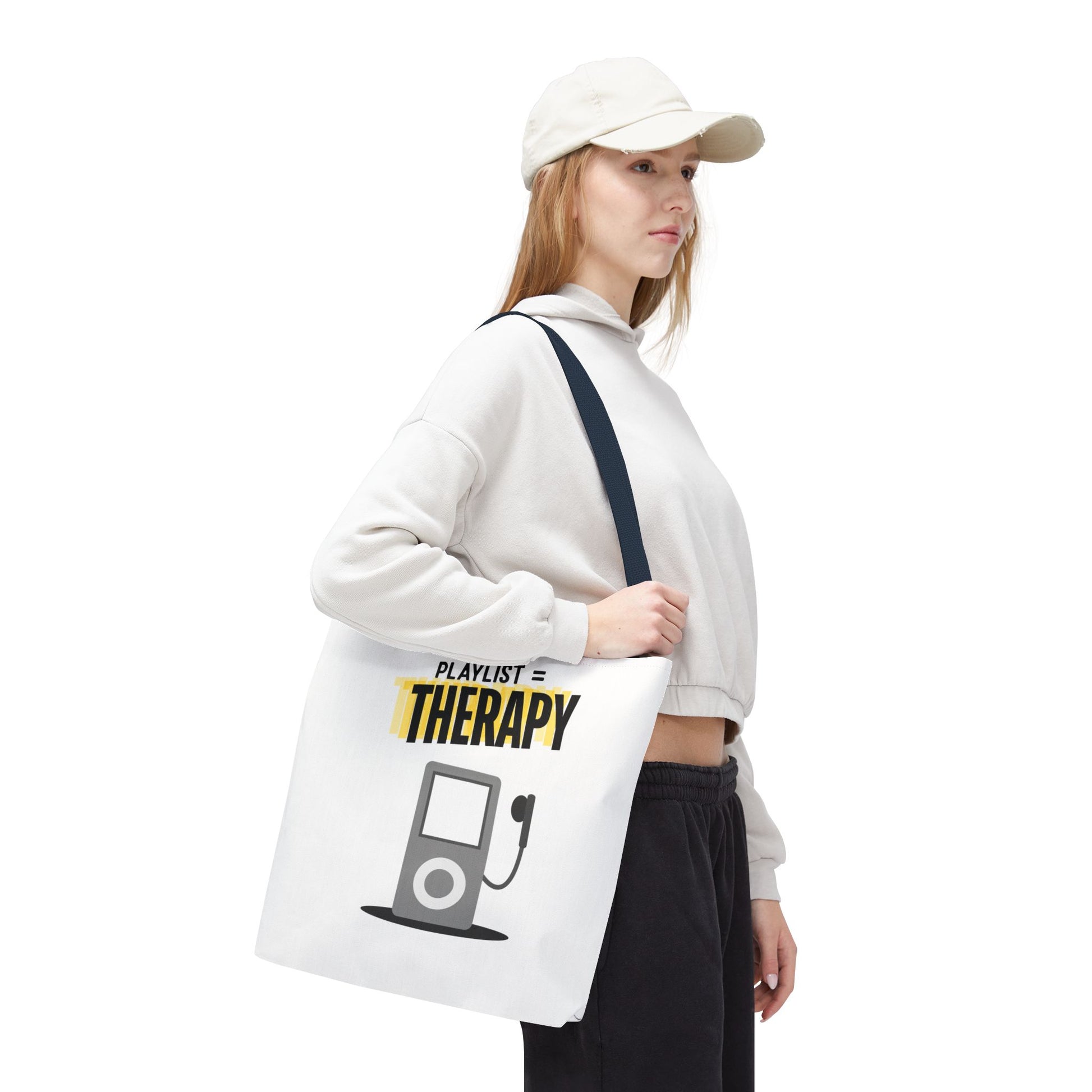 Playlist = Therapy Tote Bag – Nostalgic Music Tote, Cute Tote, Gift for Fangirls, Fan Merchandise, Artsy Bag, AOP Design - Mixtape Hearts