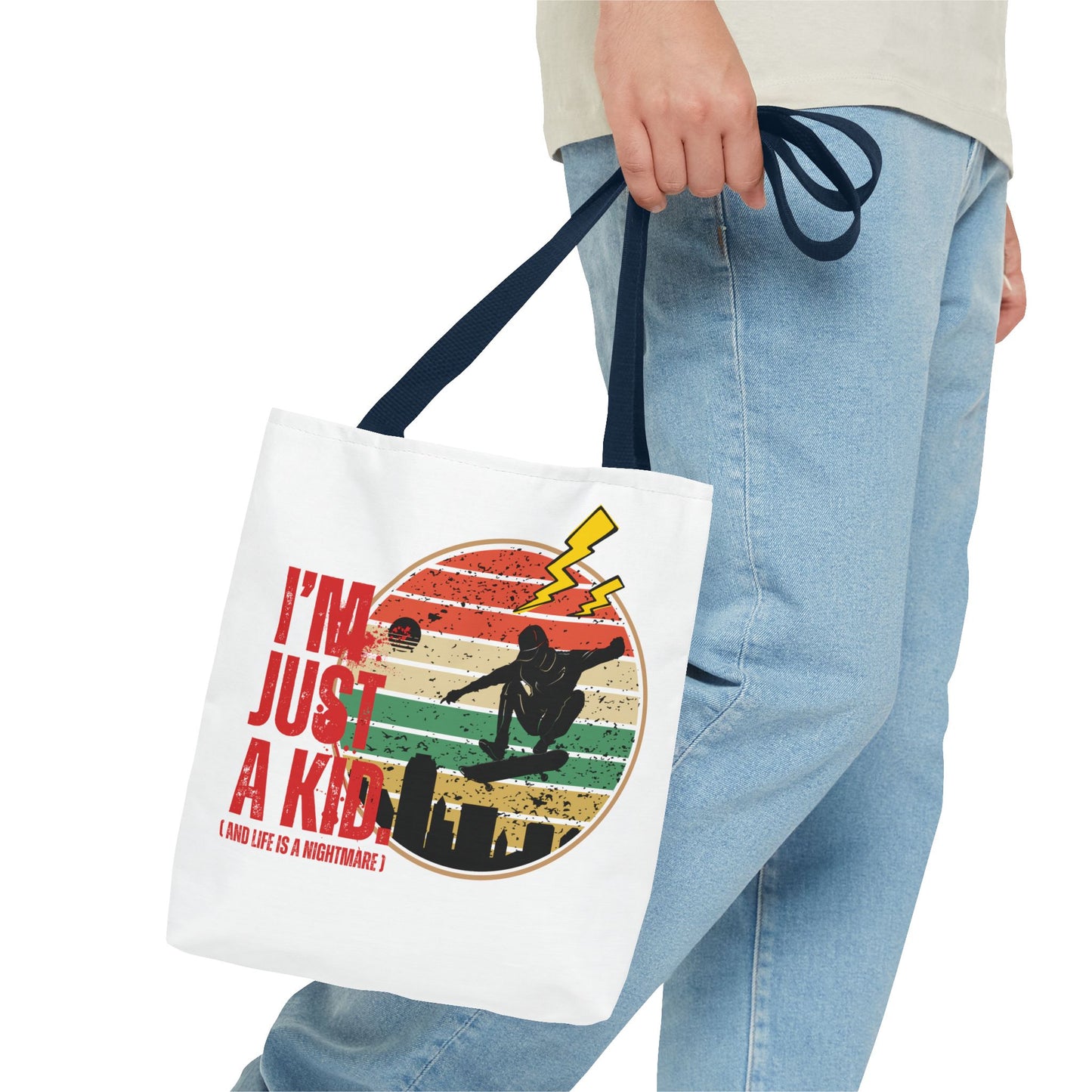 I’m Just a Kid Tote Bag – 2000s Pop Punk Aesthetic Canvas Bag for Emo Fans, Fun Eco-Friendly Bag for Kids, Perfect for School, Beach, or Everyday Adventures - Mixtape Hearts