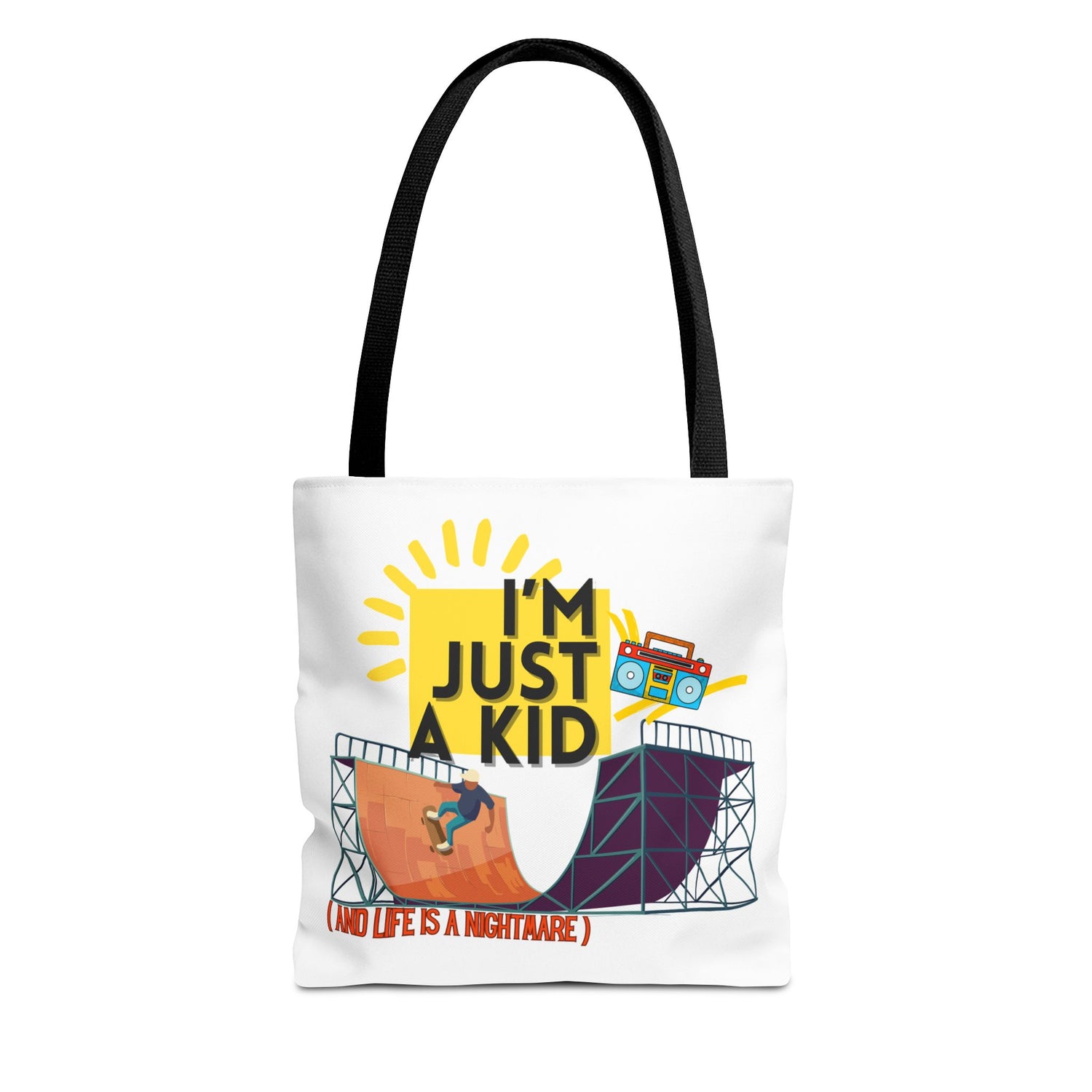 “I’m Just a Kid” Emotional Baggage Tote, Fun Kids Tote, Birthday Gift, School Bag, Everyday Essentials, AOP Design - Mixtape Hearts