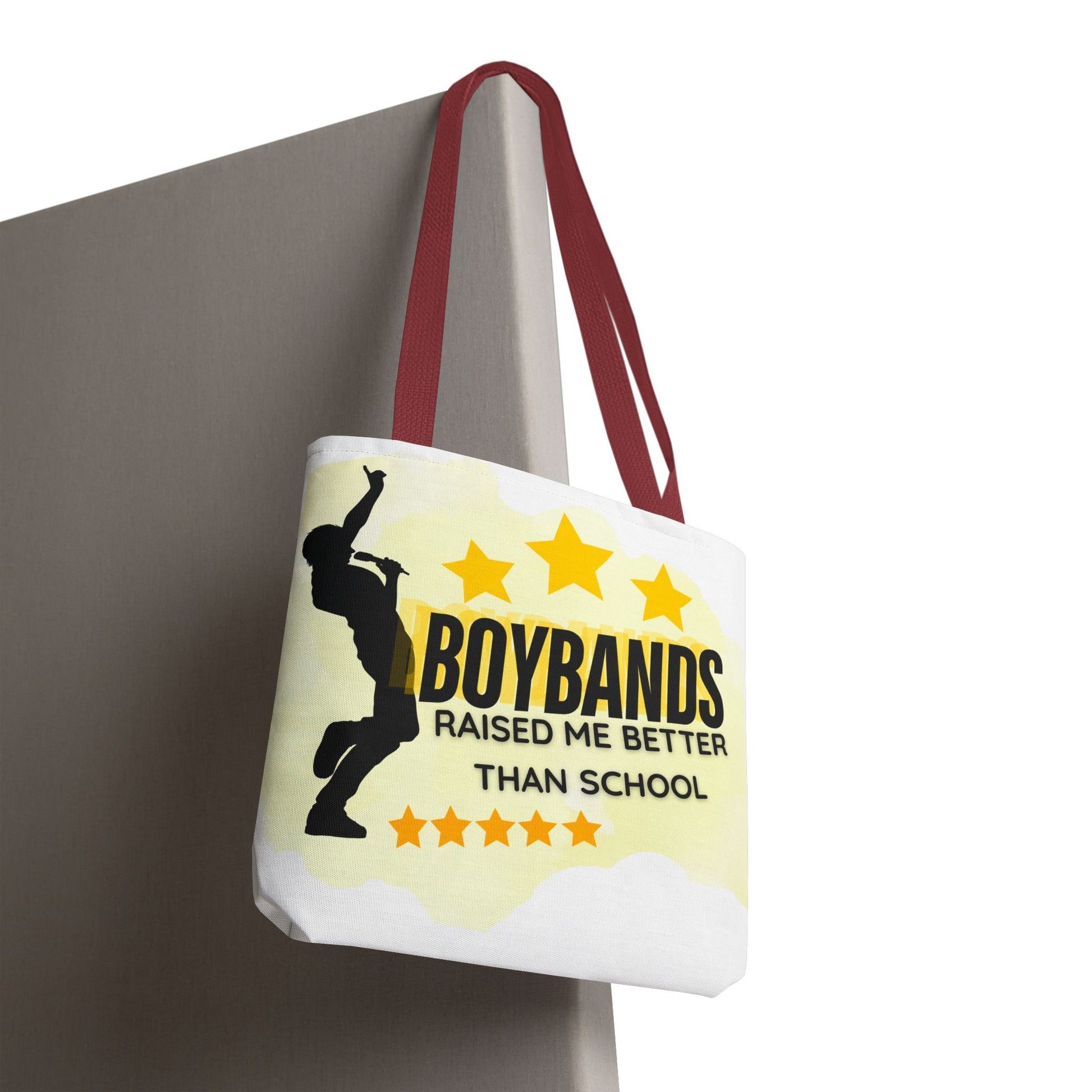Boybands Raised Me Better Than School – Retro Music Tote, Nostalgic Music Tote, Cute Tote, Gift for Fangirls, Fan Merchandise, Artsy Bag, AOP Design - Mixtape Hearts