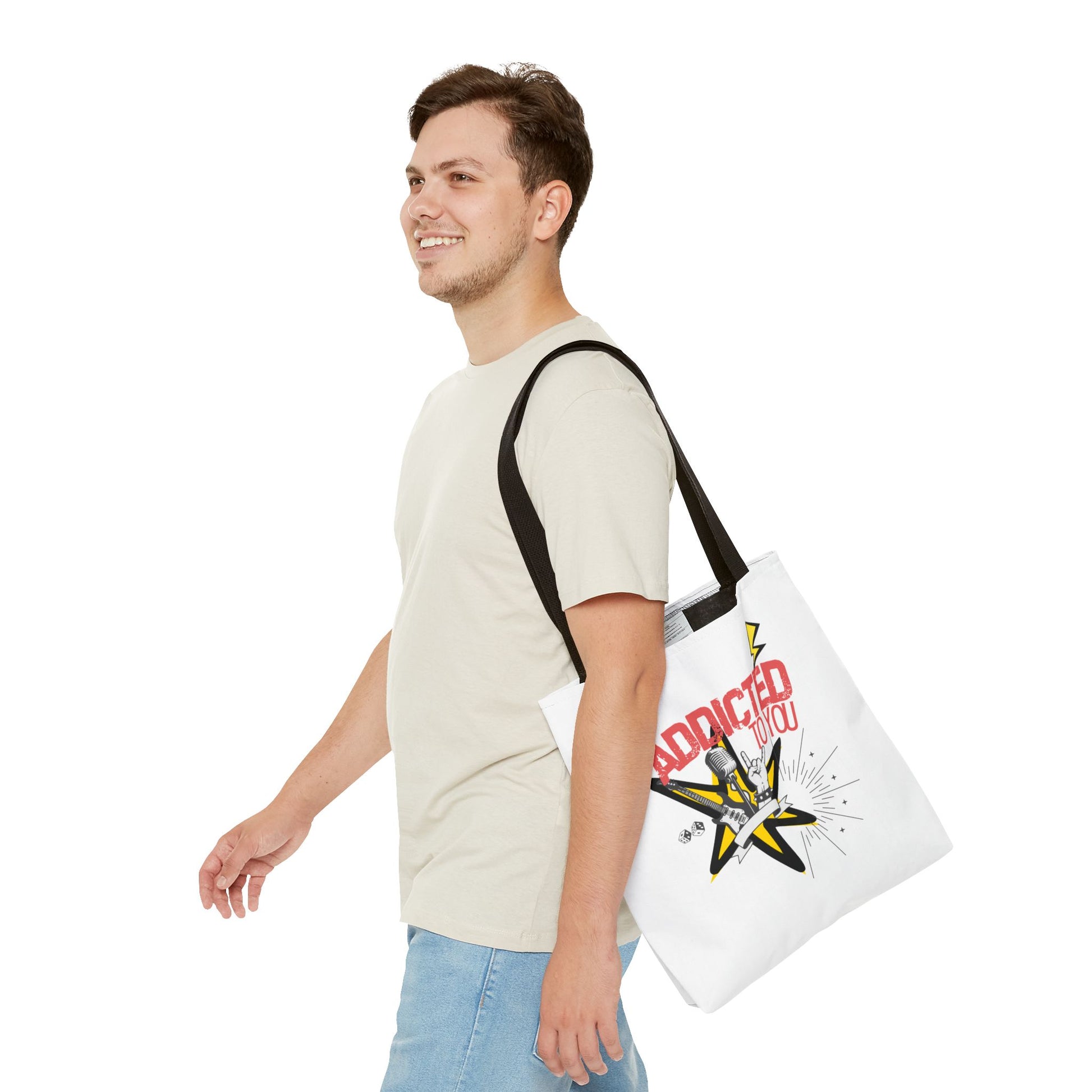 "Addicted to You" – Emotional Baggage Carry-All Tote | Pop Art Style, Gift for Music Lovers, Stylish Canvas Bag for Shopping, Fun Everyday Use, Unique [...] - Mixtape Hearts