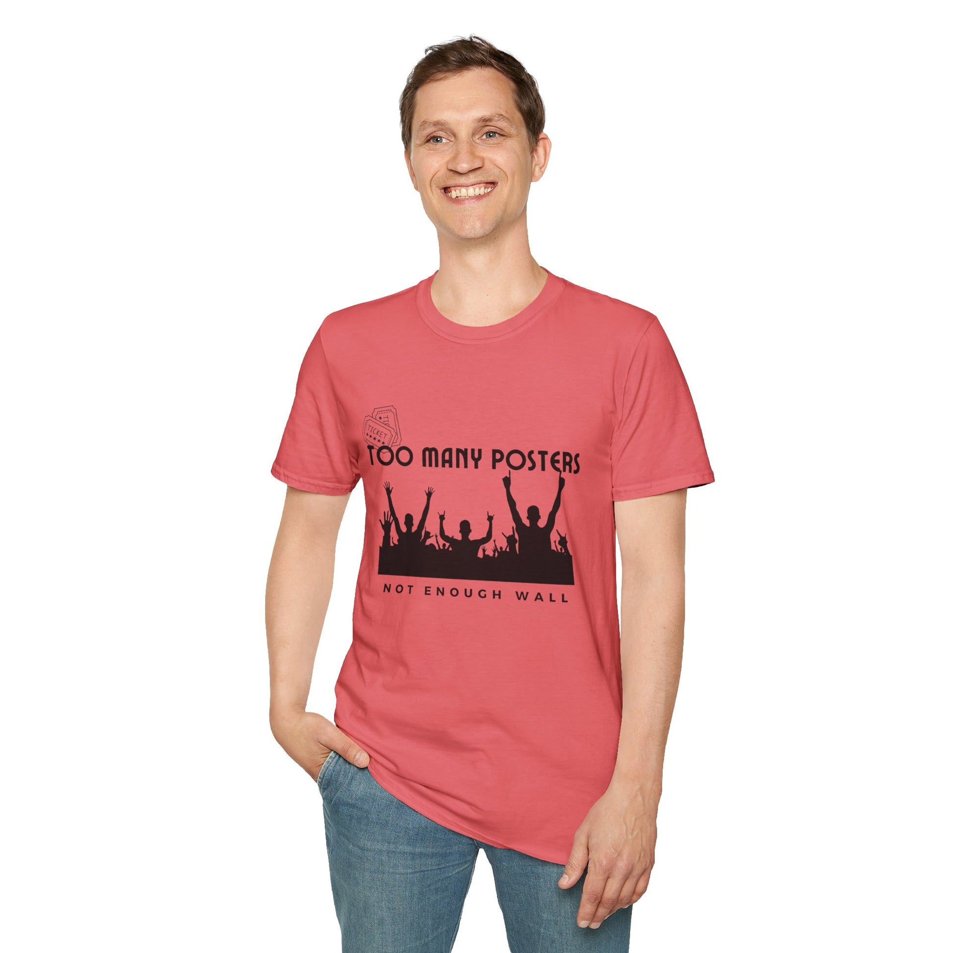 Too Many Posters, Not Enough Wall – 90s Nostalgia Unisex Tee| Gift for Walkman Fans, Vintage Style Tee, Casual Wear, Concert Outfit, Unisex Apparel - Mixtape Hearts