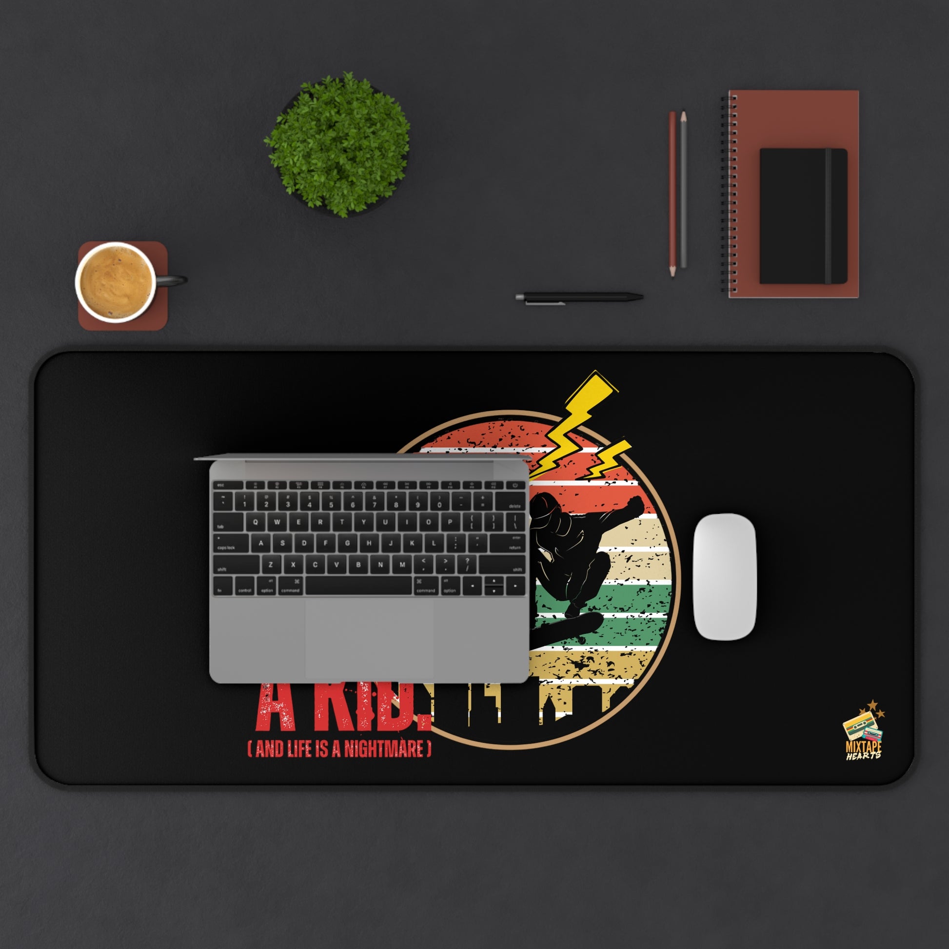 “I’m Just a Kid” – Emo Desk Mat for Emotionally Draining Tasks, Creative Workspace Decor, Gamer Gift, Fun Classroom Accessory, Quirky Office Decor - Mixtape Hearts