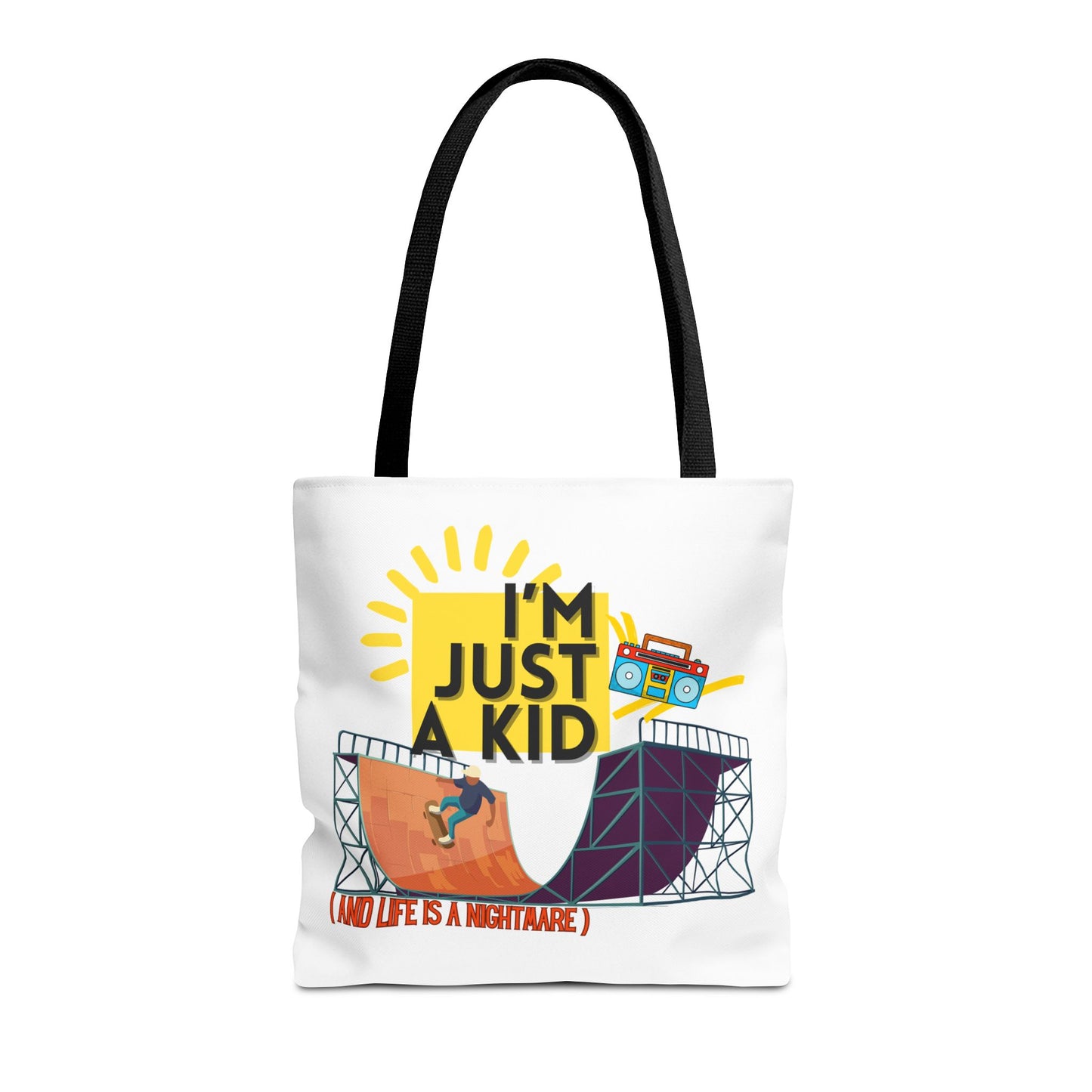 “I’m Just a Kid” Emotional Baggage Tote, Fun Kids Tote, Birthday Gift, School Bag, Everyday Essentials, AOP Design - Mixtape Hearts