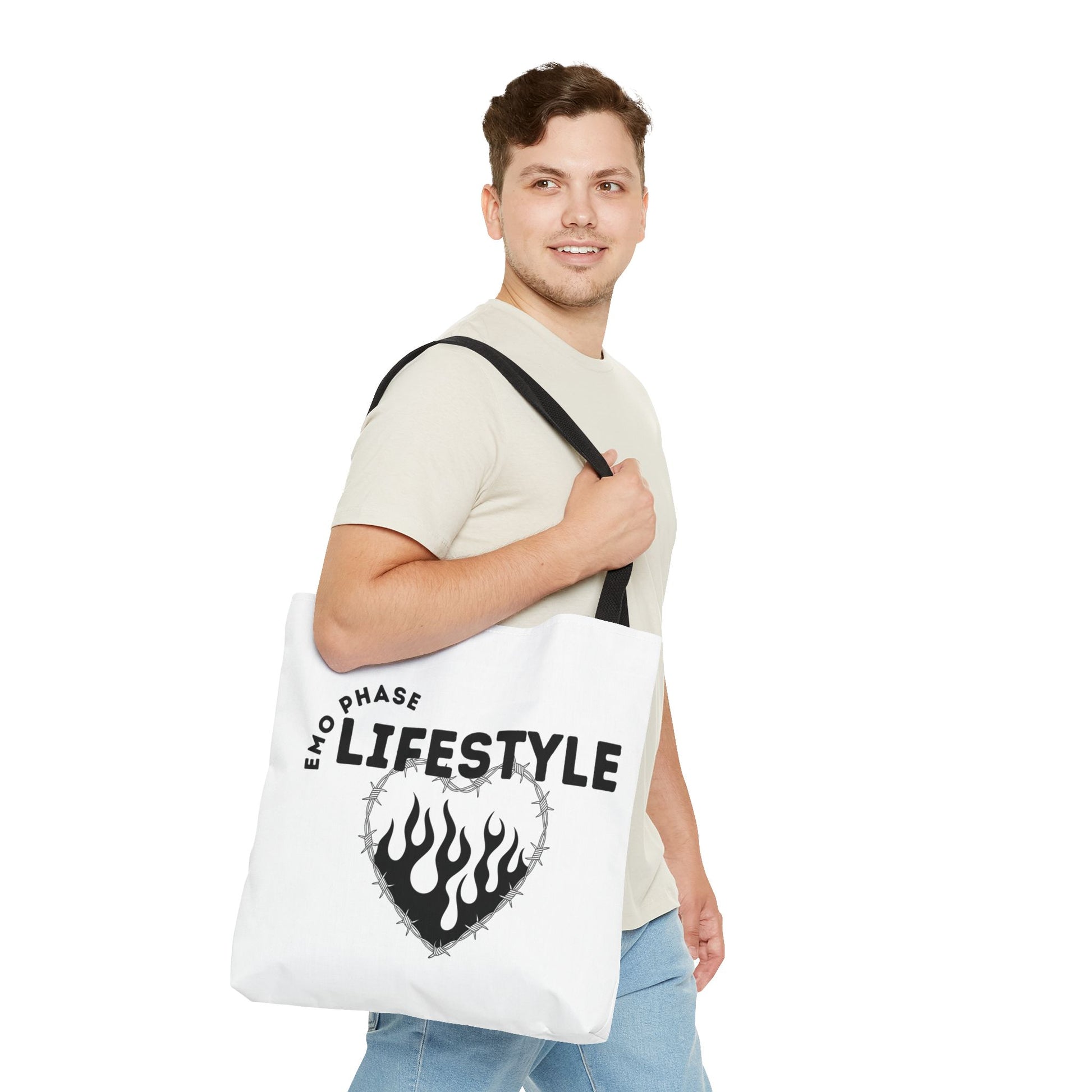 Emo Phase Lifestyle – Emotional Era Tote Bag - AOP, Fun and Stylish, Perfect for Music Lovers, Gift for Friends, Everyday Use, Beach Bag, Eco-Friendly - Mixtape Hearts
