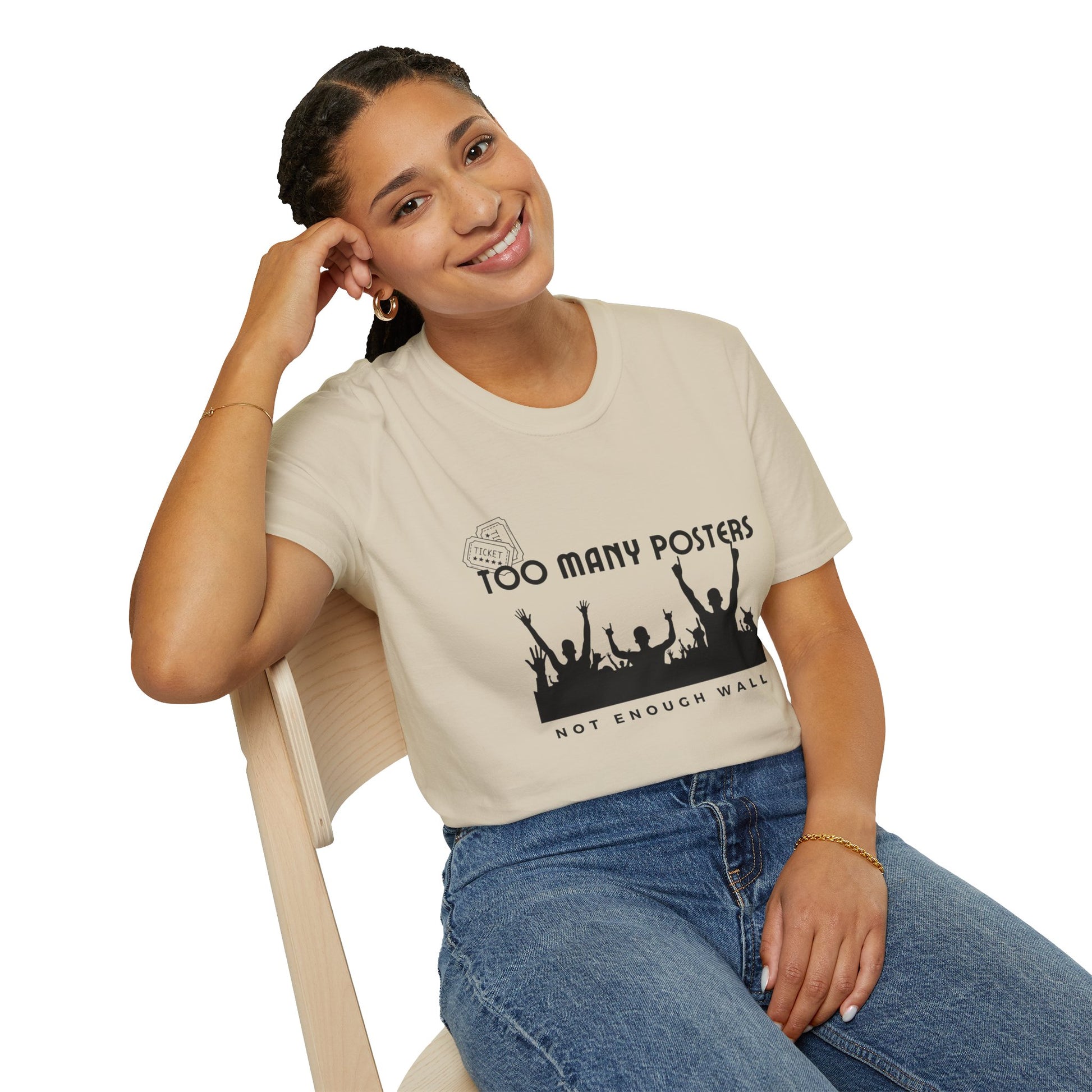 Too Many Posters, Not Enough Wall – 90s Nostalgia Unisex Tee| Gift for Walkman Fans, Vintage Style Tee, Casual Wear, Concert Outfit, Unisex Apparel - Mixtape Hearts