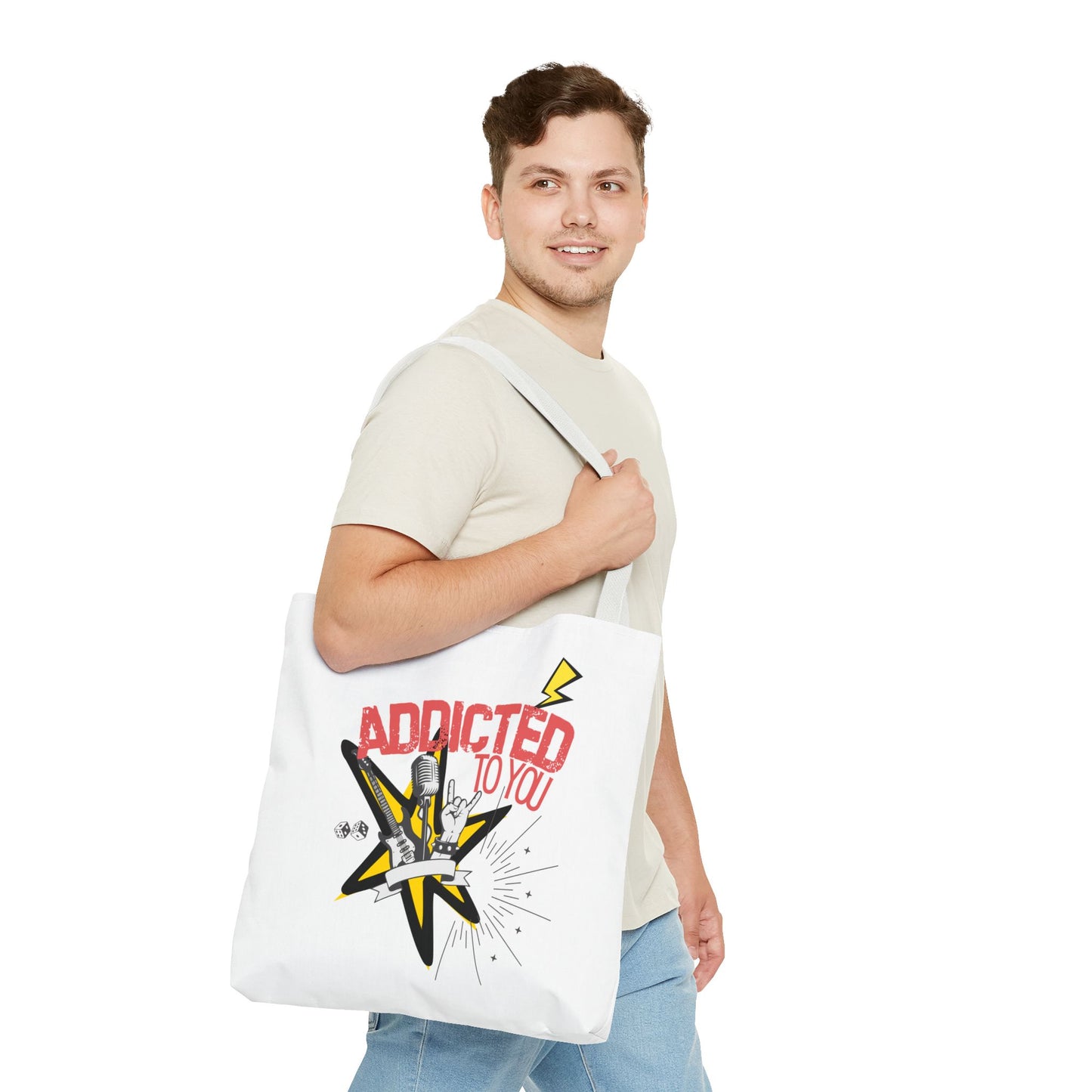 "Addicted to You" – Emotional Baggage Carry-All Tote | Pop Art Style, Gift for Music Lovers, Stylish Canvas Bag for Shopping, Fun Everyday Use, Unique [...] - Mixtape Hearts