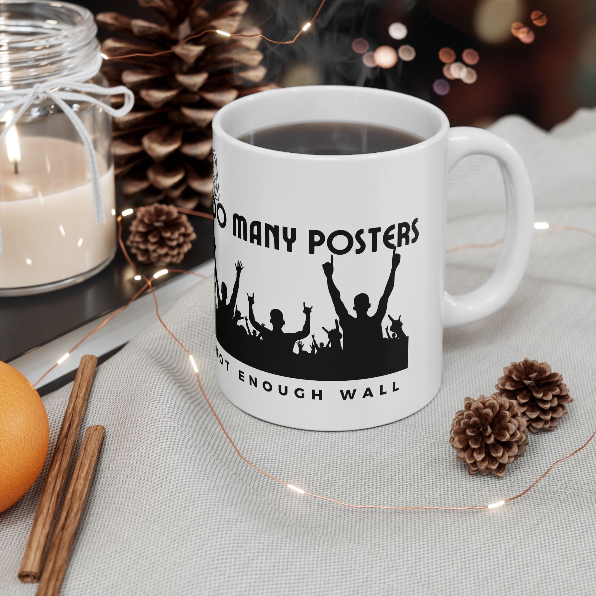 Too Many Posters, Not Enough Wall – Nostalgic Fangirl Mug– Vintage 90s Coffee Mug - Fun Coffee Cup for Moms, Gifts for Mother's Day, Personalized Drinkware, Funny Mama Mug, Everyday Use - Mixtape Hearts