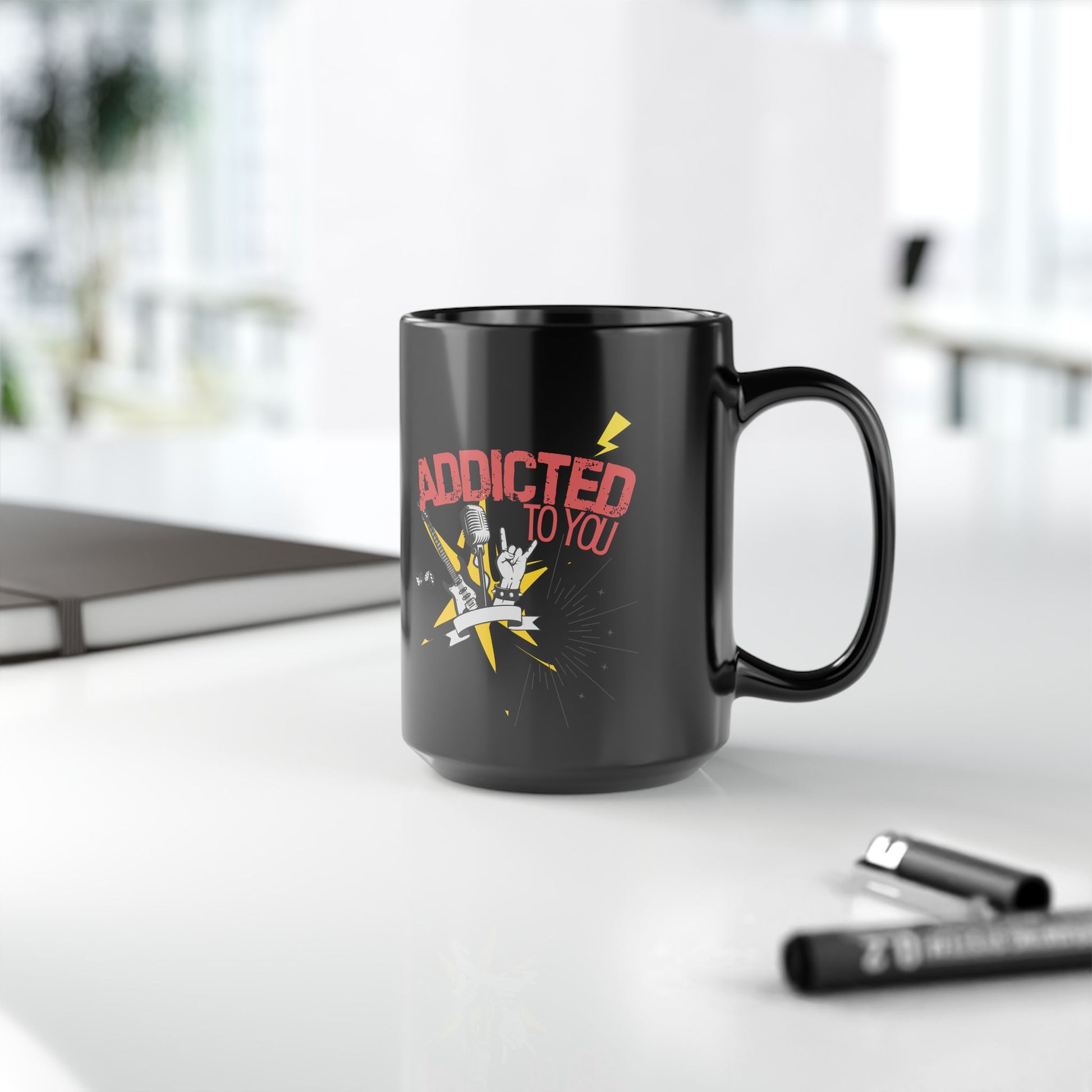 Addicted to You Black Mug - Perfect Gift for Music Lovers, Coffee Enthusiasts, Rock Music Fans, Birthday, Valentine's Day, Home Office Decor - Mixtape Hearts