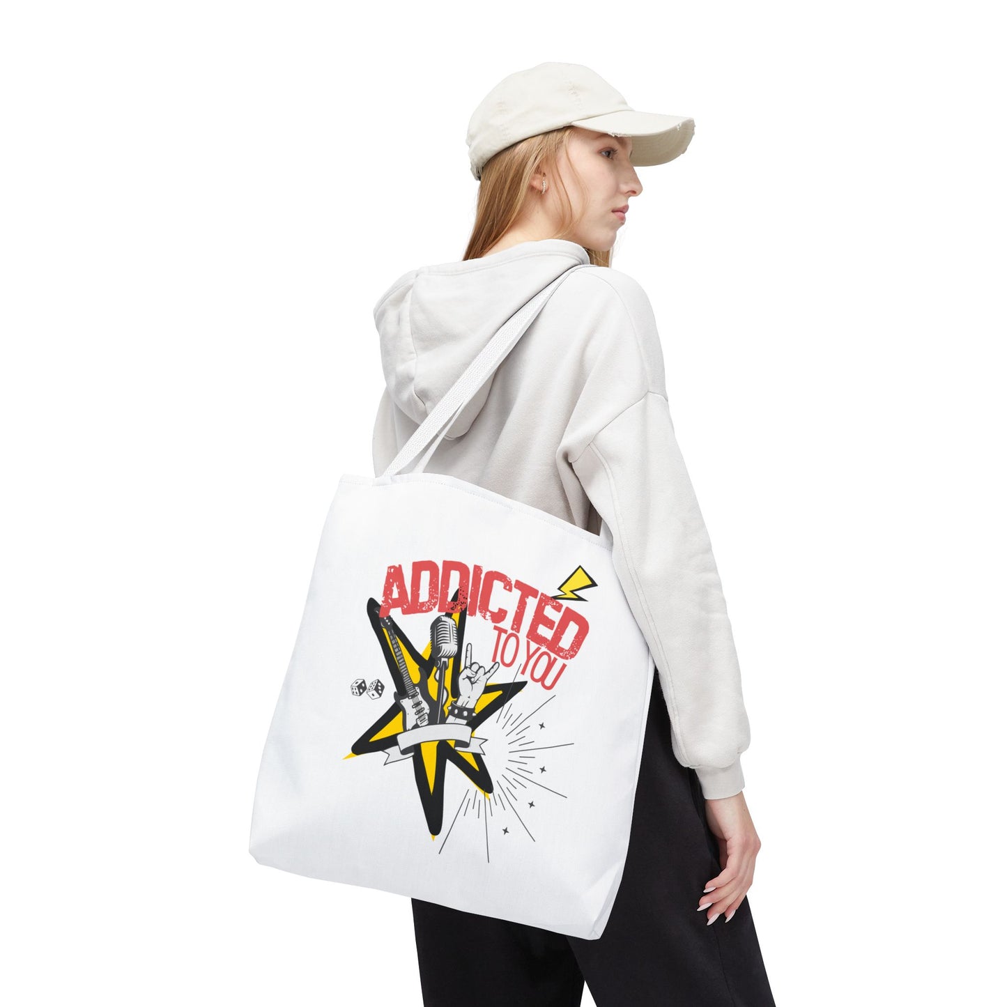 "Addicted to You" – Emotional Baggage Carry-All Tote | Pop Art Style, Gift for Music Lovers, Stylish Canvas Bag for Shopping, Fun Everyday Use, Unique [...] - Mixtape Hearts