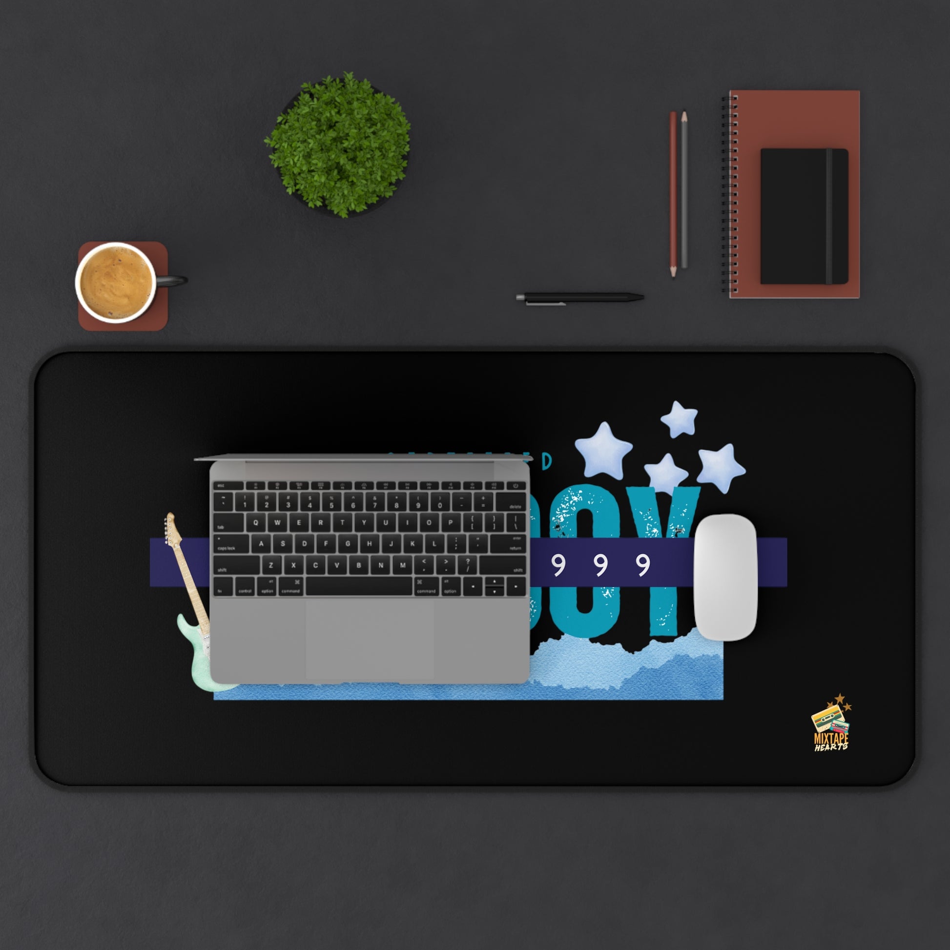 Certified Fanboy Since 1999 – Retro Vibes Desk Mat – Pop Music Desk Mat - Perfect for Home Office, Gamer Setup, School, Gift for Fans, Music Lovers, Birthday - Mixtape Hearts
