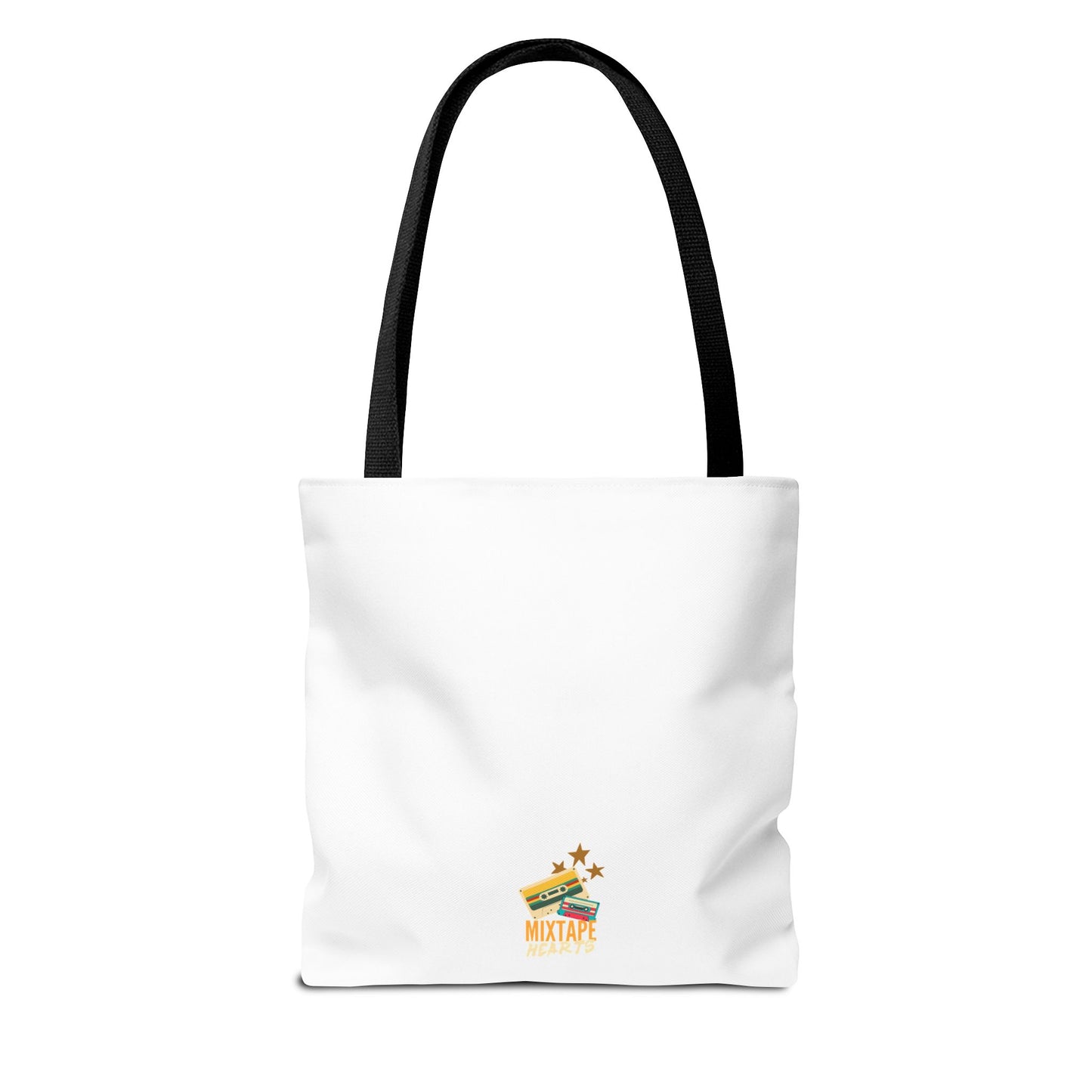Playlist = Therapy Tote Bag – Nostalgic Music Tote, Cute Tote, Gift for Fangirls, Fan Merchandise, Artsy Bag, AOP Design - Mixtape Hearts