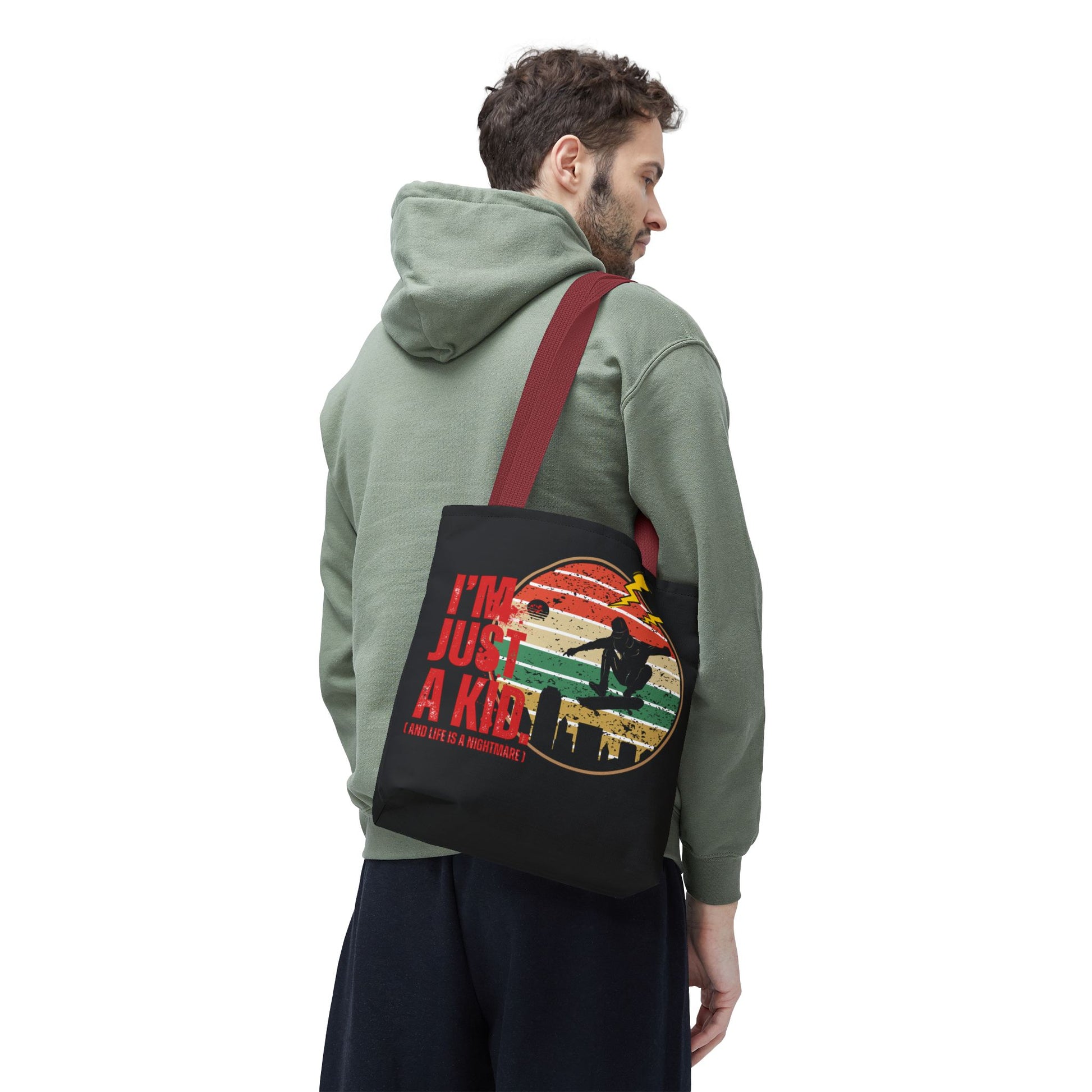 I’m Just a Kid Tote Bag – 2000s Pop Punk Aesthetic Canvas Bag for Emo Fans | Fun and Stylish Carryall | Great for School, Beach, Gifts, Everyday Use, AOP Design - Mixtape Hearts
