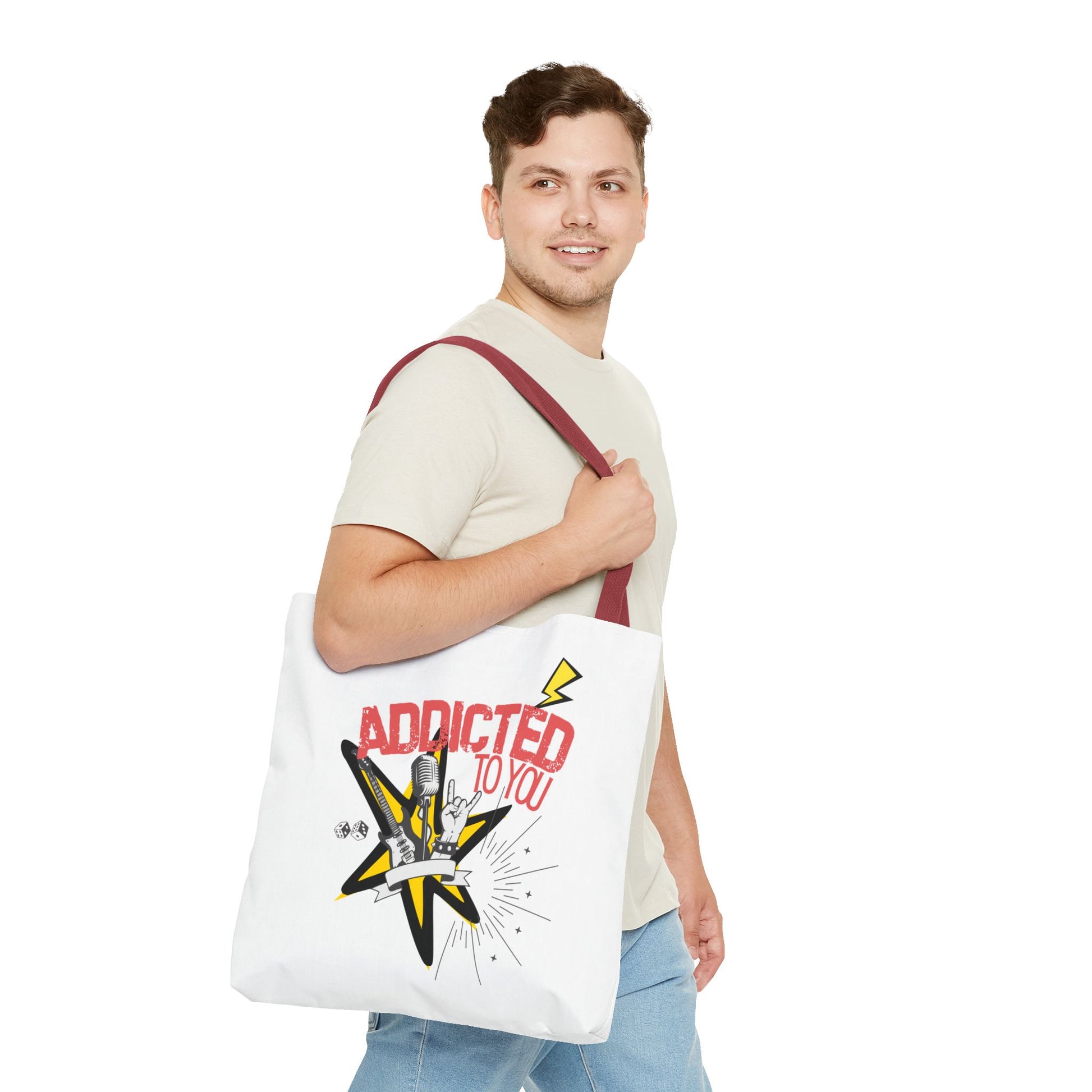 "Addicted to You" – Emotional Baggage Carry-All Tote | Pop Art Style, Gift for Music Lovers, Stylish Canvas Bag for Shopping, Fun Everyday Use, Unique [...] - Mixtape Hearts