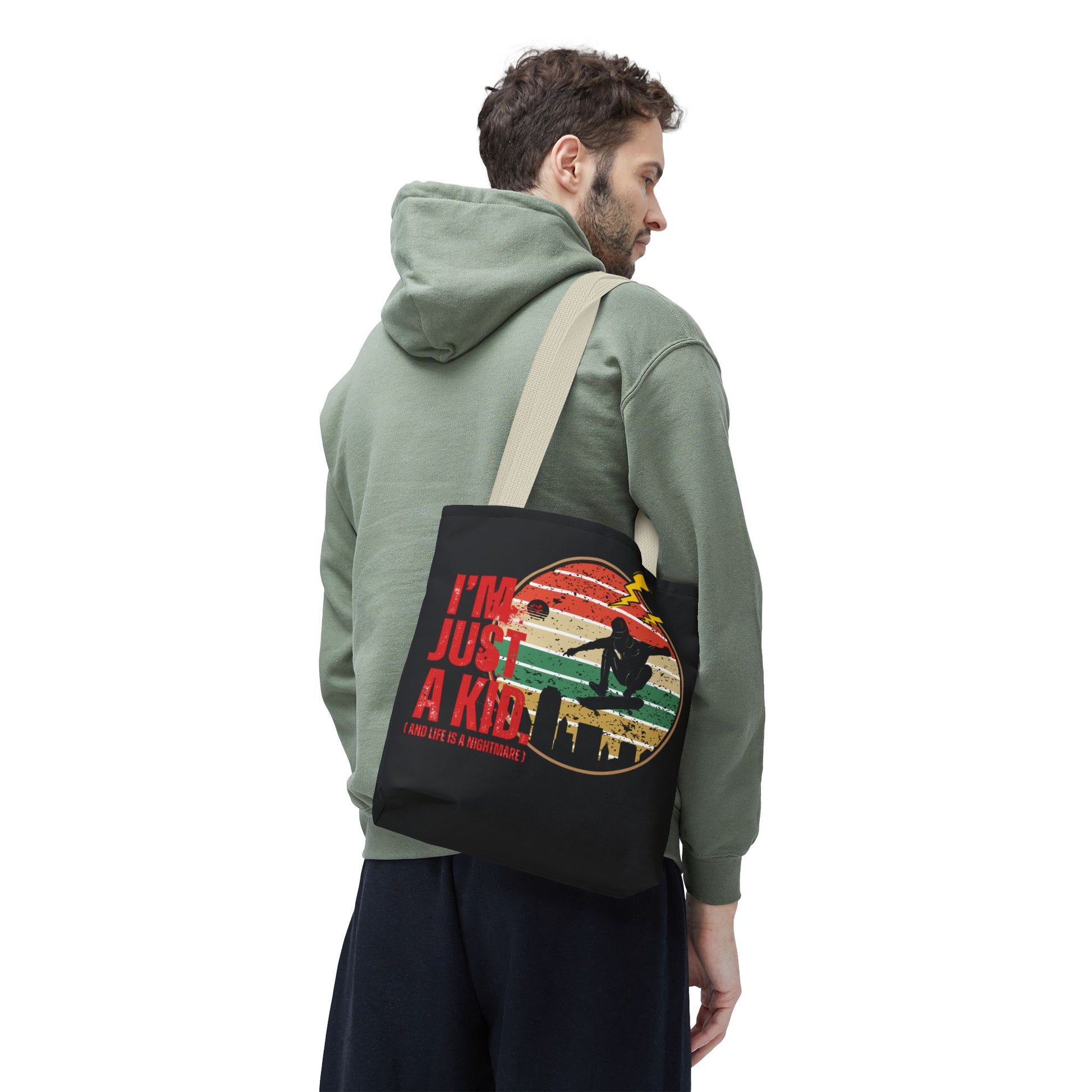 I’m Just a Kid Tote Bag – 2000s Pop Punk Aesthetic Canvas Bag for Emo Fans | Fun and Stylish Carryall | Great for School, Beach, Gifts, Everyday Use, AOP Design - Mixtape Hearts
