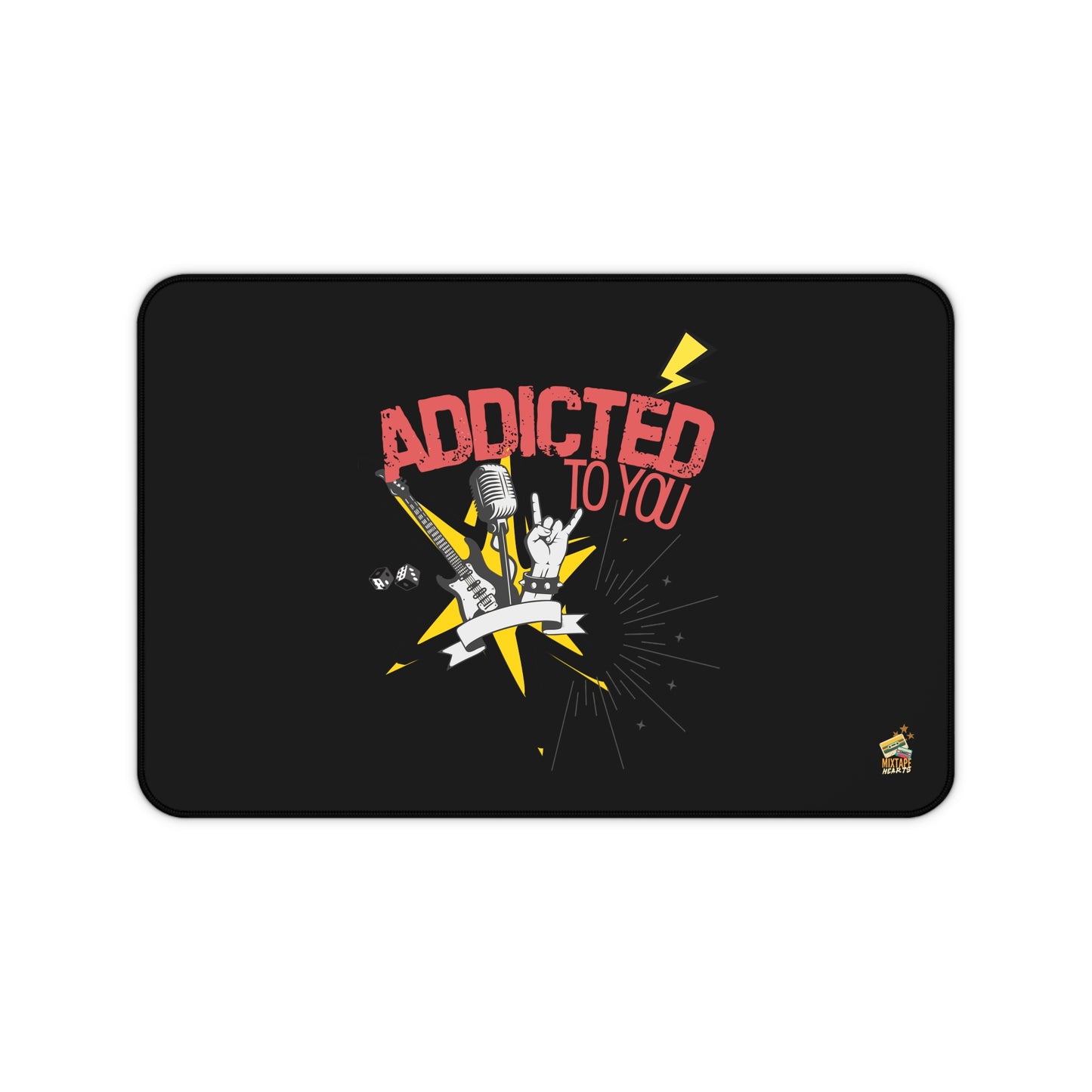 "Addicted to You" – Desktop Drama Mat| Music Lover Gift | Home Office Decor | Gamer's Desk Accessories | Music Theme - Mixtape Hearts