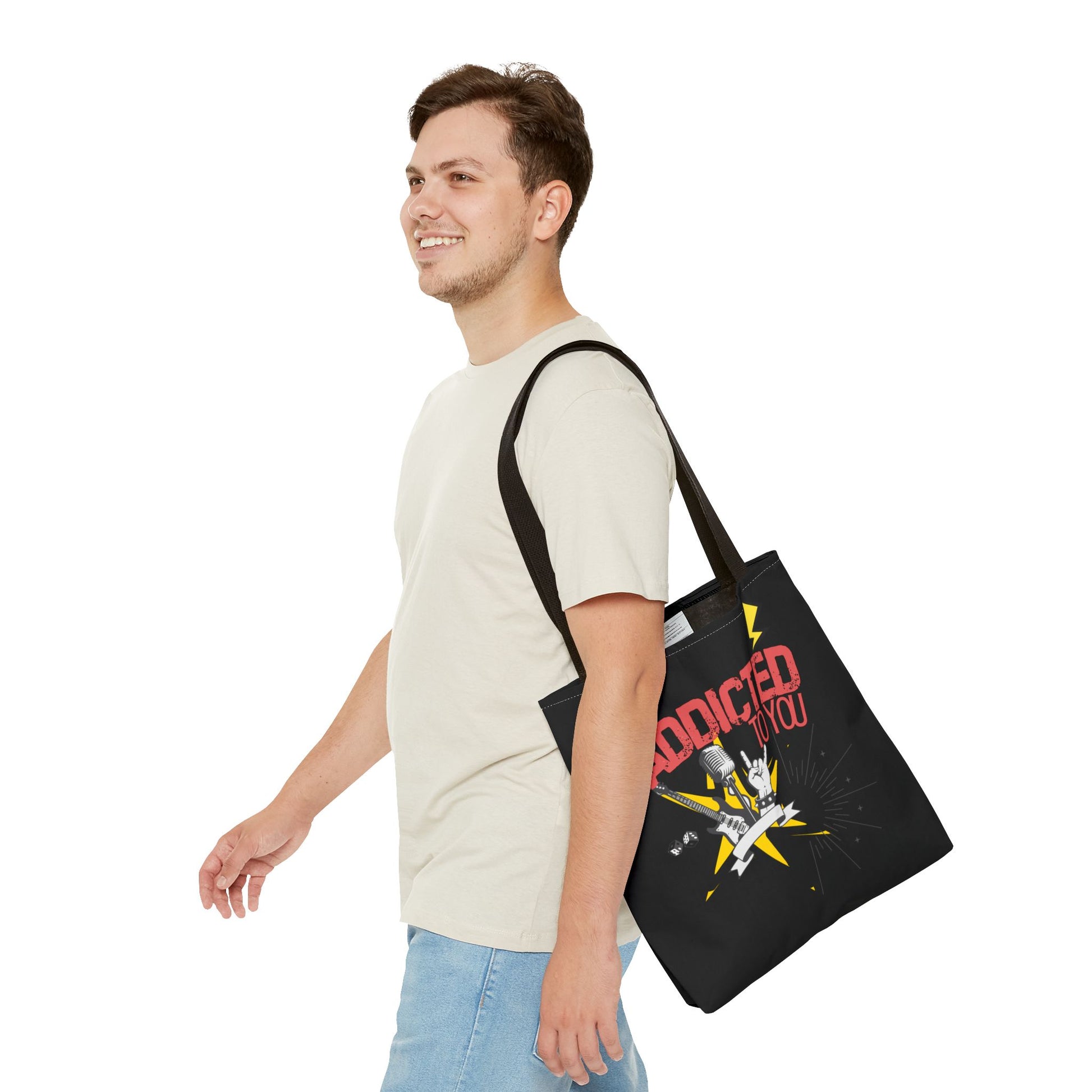 "Addicted to You" – Emotional Baggage Carry-All Tote, Music Lover Gift, Rock & Roll Style, Concert Tote, Gift for Him/Her, Festival Essentials - Mixtape Hearts