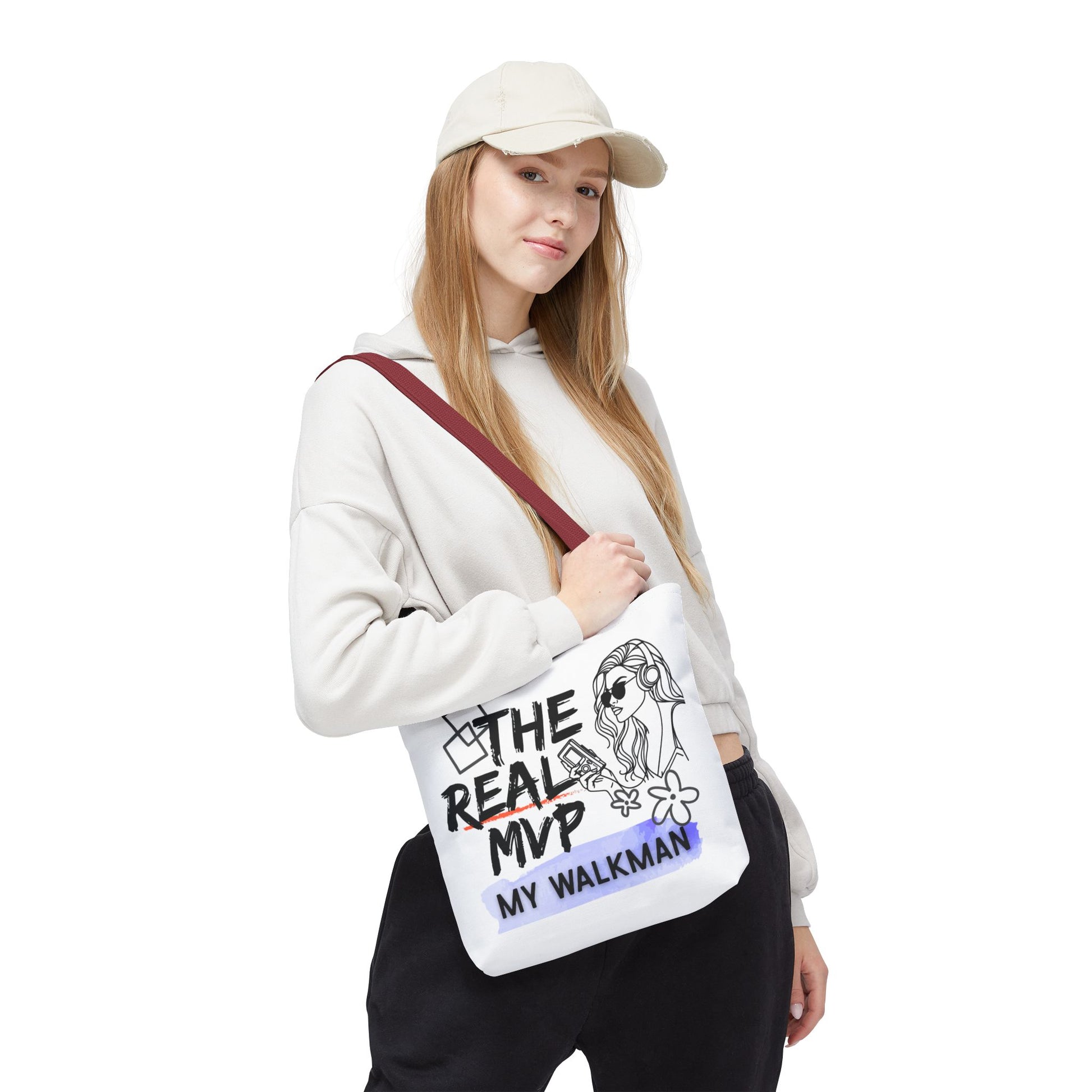 The Real MVP: My Walkman – Cassette Era Tote Bag - AOP, Fun and Stylish, Perfect for Music Lovers, Gift for Friends, Everyday Use, Beach Bag, Eco-Friendly - Mixtape Hearts