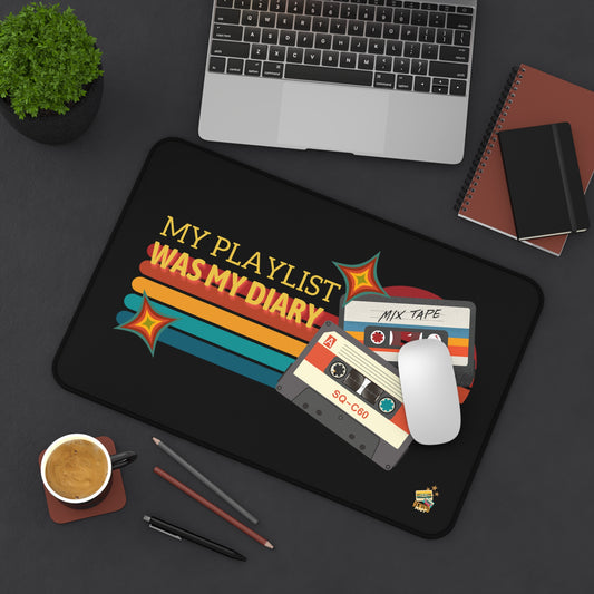 My Playlist Was My Diary – Y2K Emo Desk Mat – Pop Culture Desk Mat – Retro 90s Desk Mat, Vintage Walkman Design, Cute Office Decor, Gift for Music Lovers, Retro Accessories, Home Workspace - Mixtape Hearts