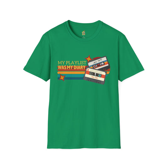 My Playlist Was My Diary – Emotional Nostalgia T-Shirt – 90s Nostalgia Unisex Tee| Gift for Walkman Fans, Vintage Style Tee, Casual Wear, Concert Outfit, Unisex Apparel - Mixtape Hearts