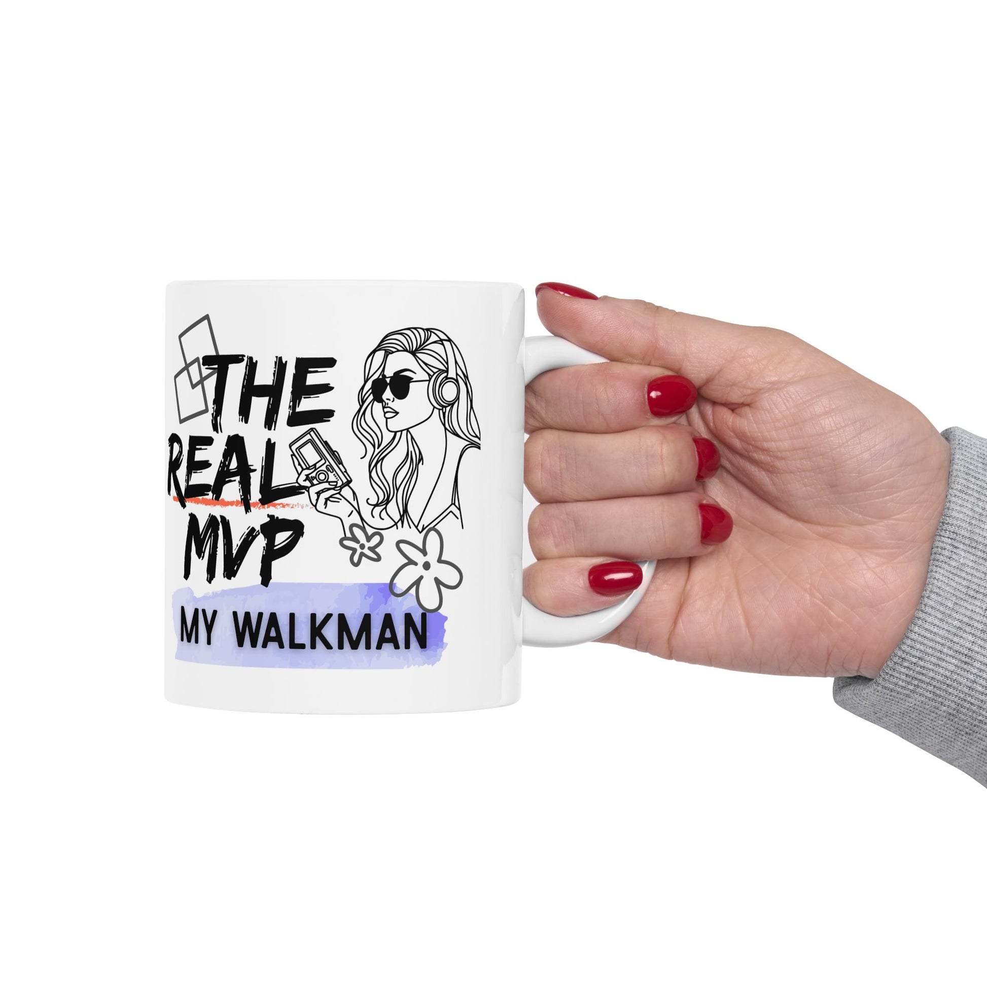 The Real MVP: My Walkman – Vintage 90s Coffee Mug - Fun Coffee Cup for Moms, Gifts for Mother's Day, Personalized Drinkware, Funny Mama Mug, Everyday Use - Mixtape Hearts