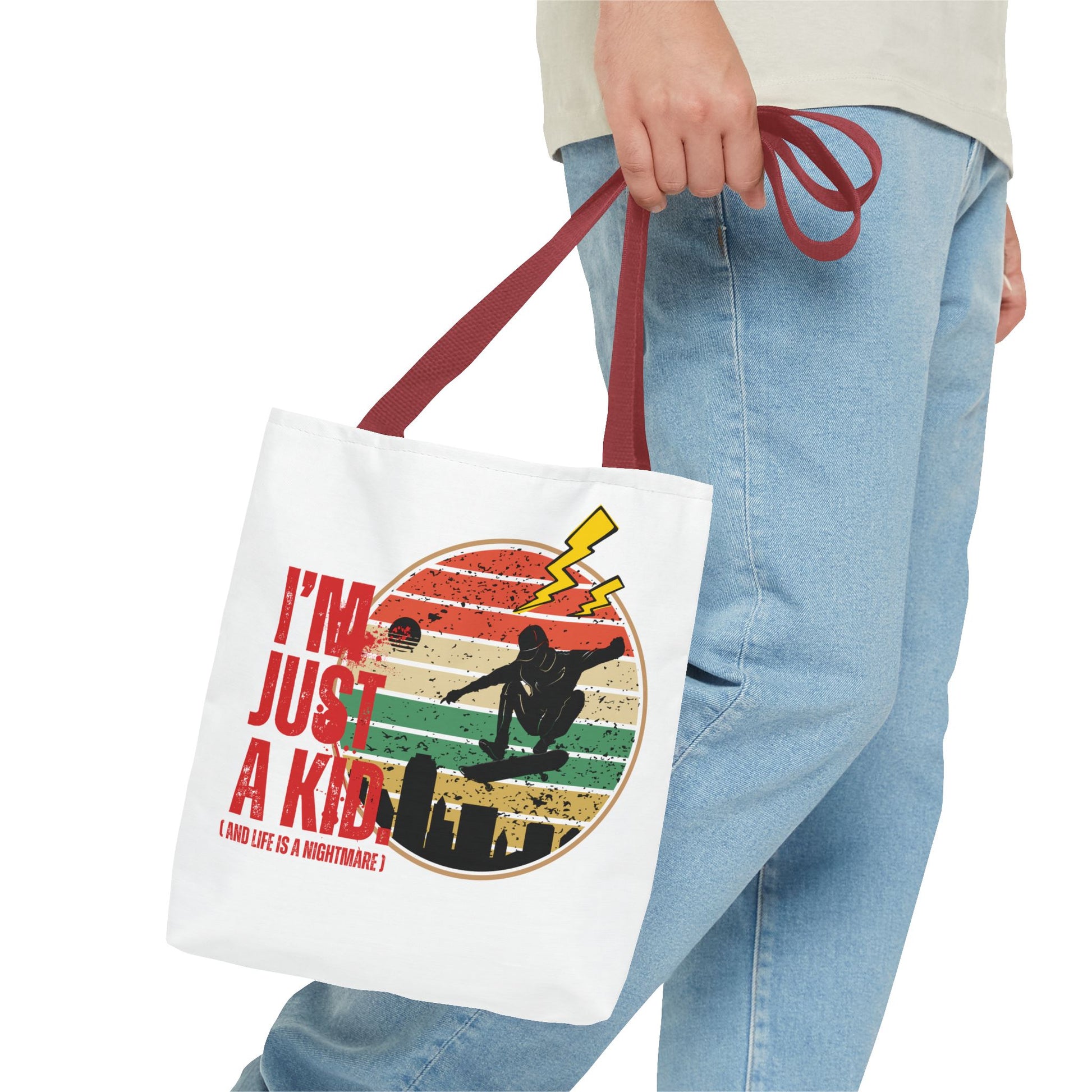 I’m Just a Kid Tote Bag – 2000s Pop Punk Aesthetic Canvas Bag for Emo Fans, Fun Eco-Friendly Bag for Kids, Perfect for School, Beach, or Everyday Adventures - Mixtape Hearts